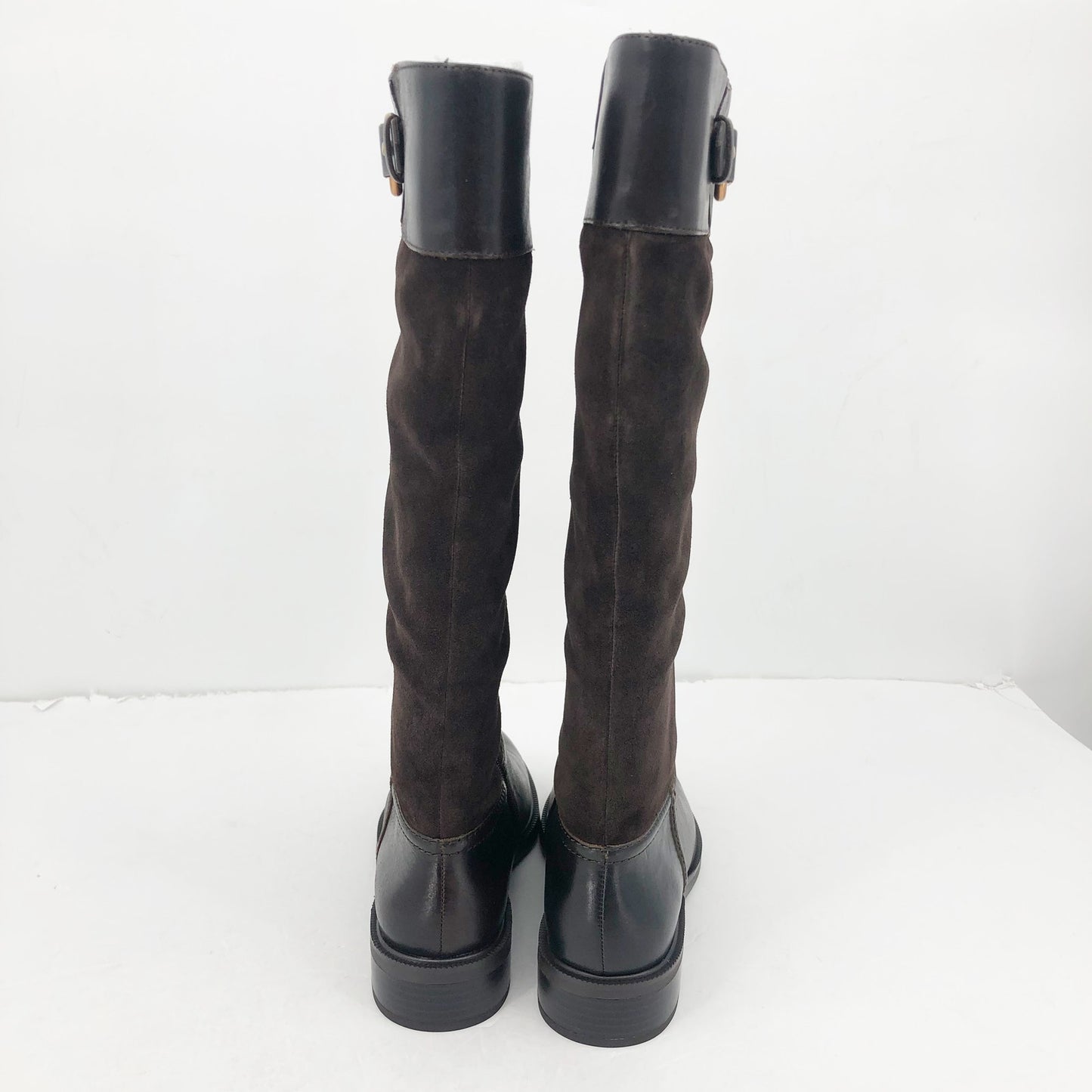 Vince Camuto Womens Andalian Riding Boots 7.5 Brown Leather Suede WIDE CALF NIB