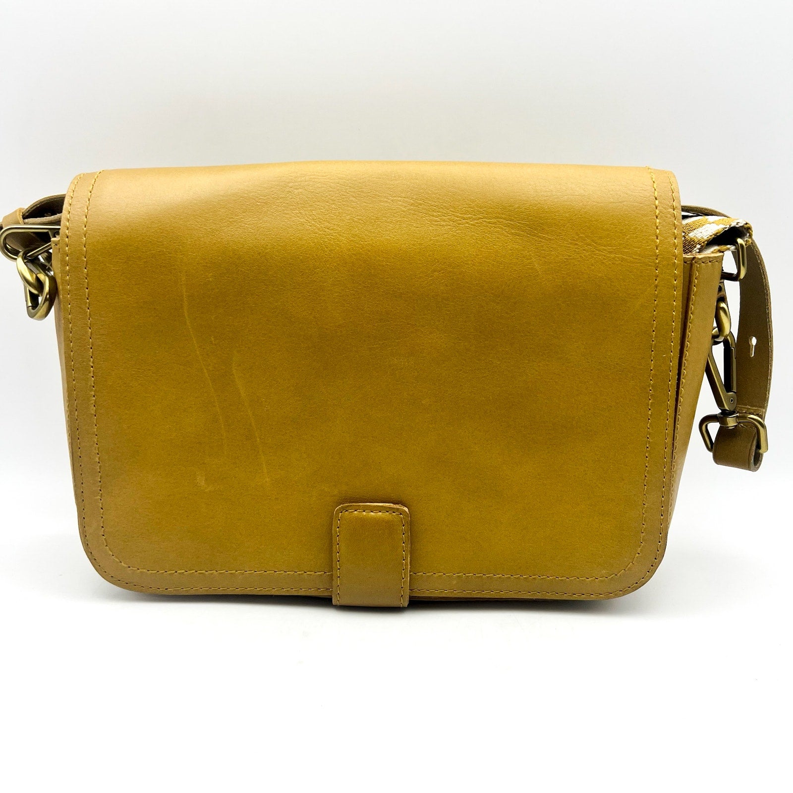 MADEWELL Women’s Transport Flap Shoulder Bag Gold Checkerboard Strap NJ034 NWT