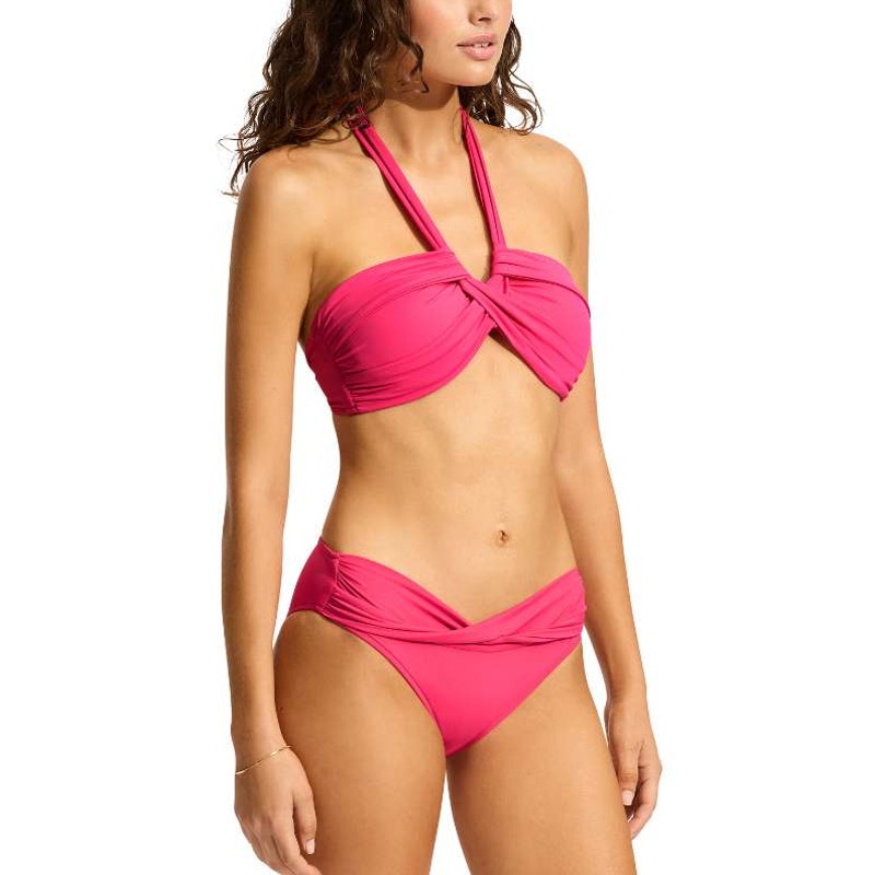 SEAFOLLY Women's Twist Band Hipster Bikini Bottom Size 4 Pink Raspberry NWT