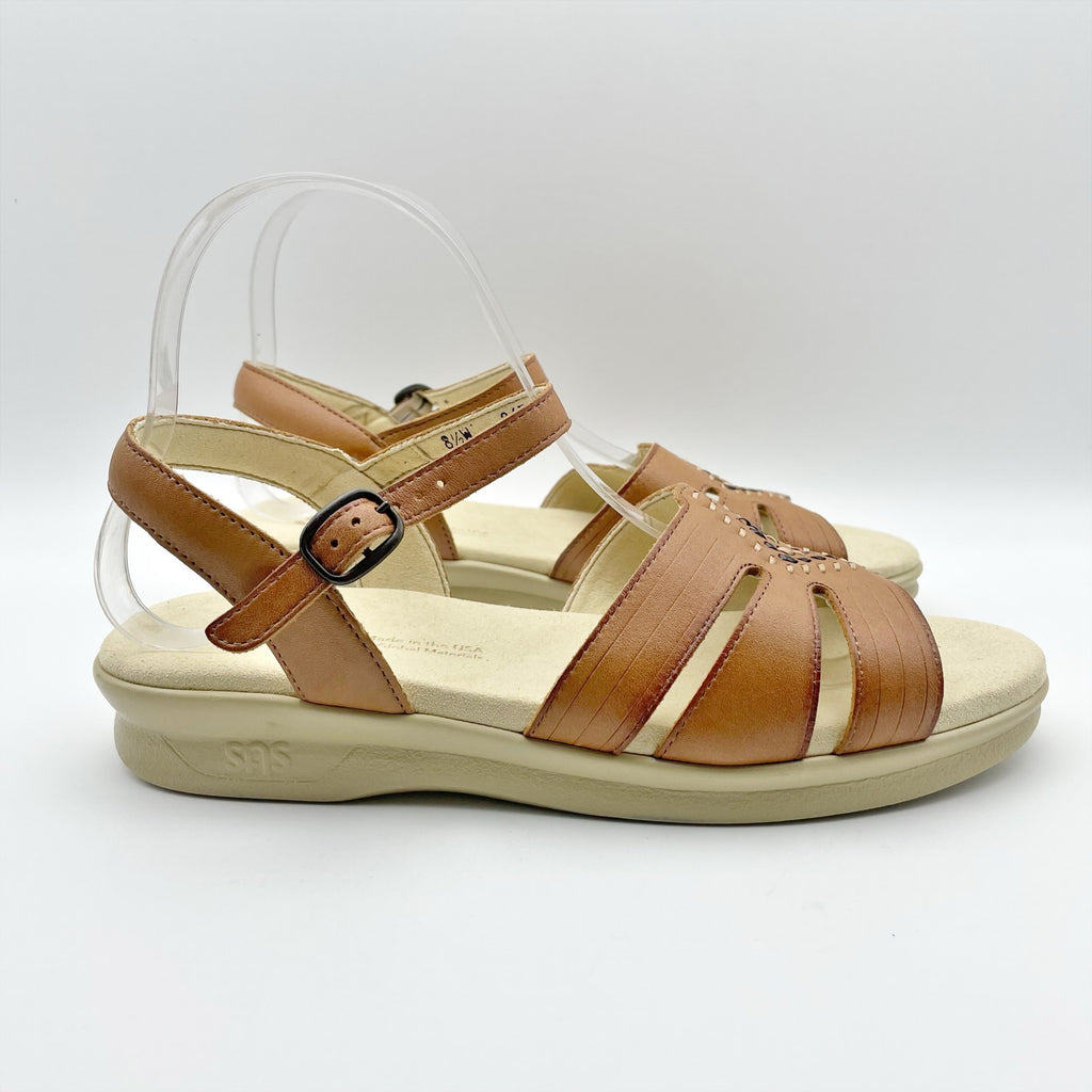 SAS Womens Huarache Sandals Size 7.5 NARROW Tan Leather Adjustable Strap NIB