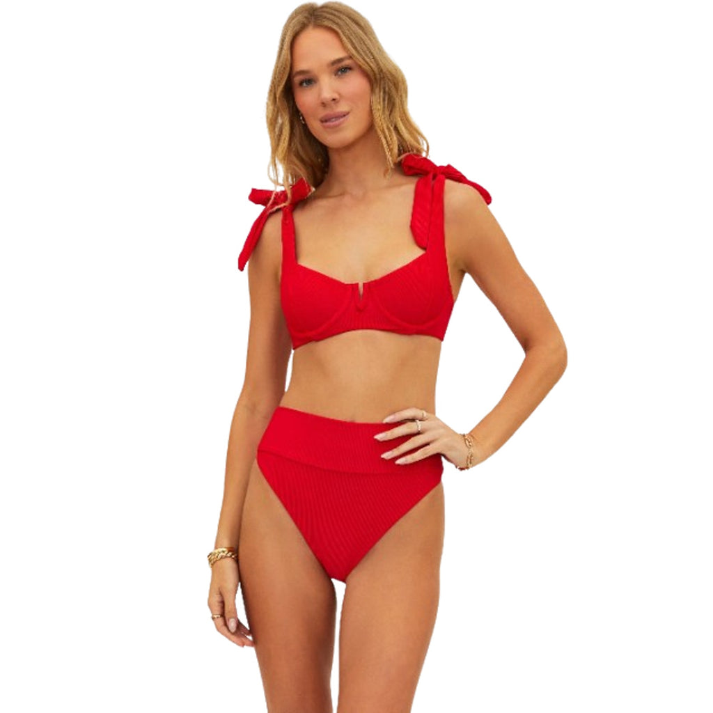 BEACH RIOT Women's Highway Bikini Bottom Medium Red Ribbed Knit NWT