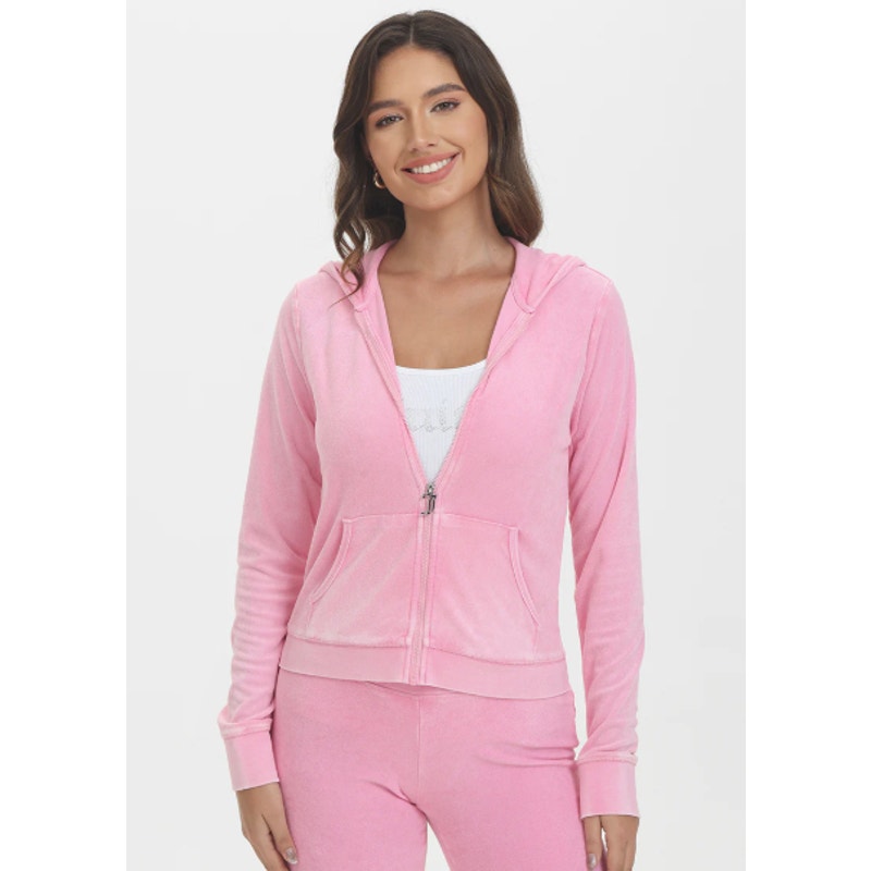 JUICY COUTURE Women's Big Bling Towel Terry Zip Hoodie Small Hot Hot Pink NWT