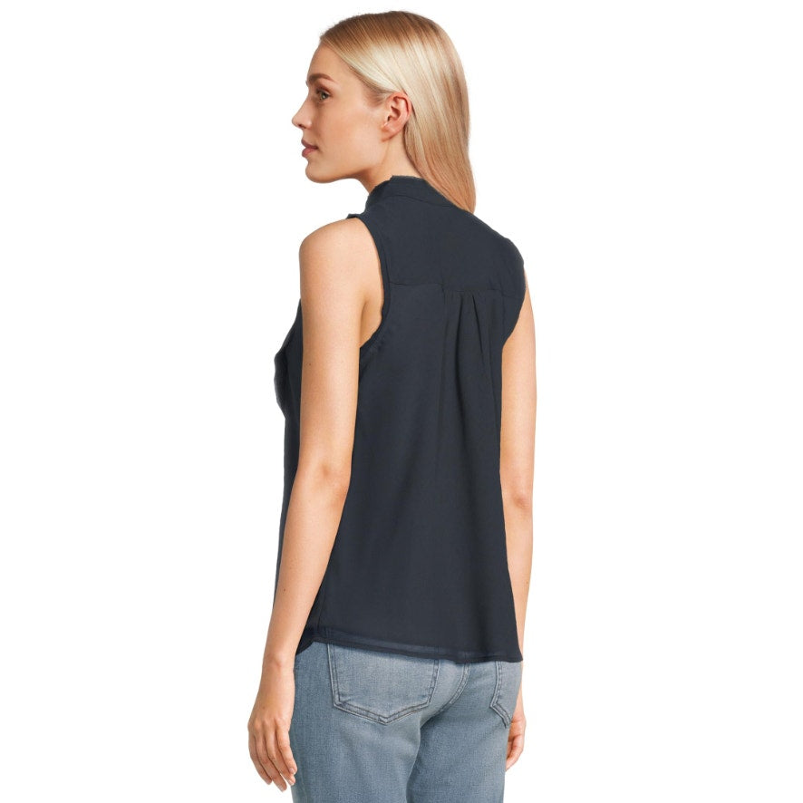 NIC + ZOE Women's Falling Chiffon Top Medium Navy Blue Sleeveless NWT