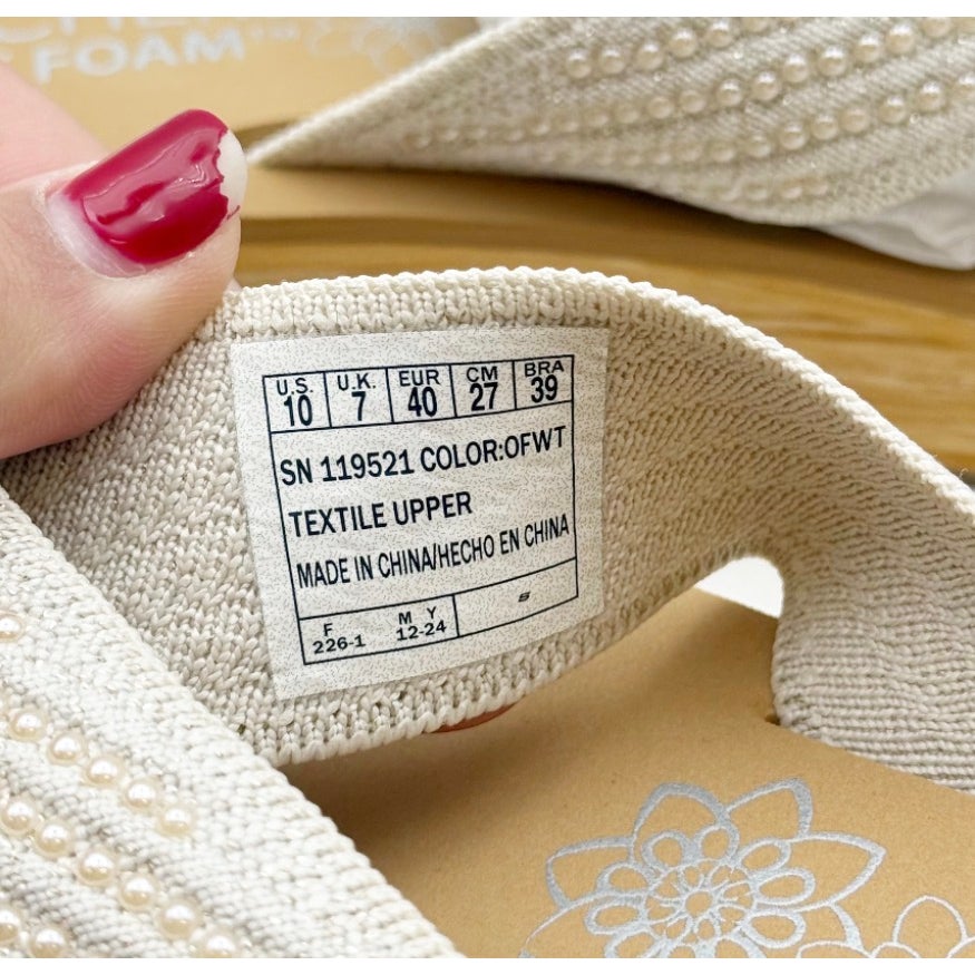 Skechers Women's Summers Mid Wedge Thong Sandals Size 10 EU 40 Off White Tan NIB