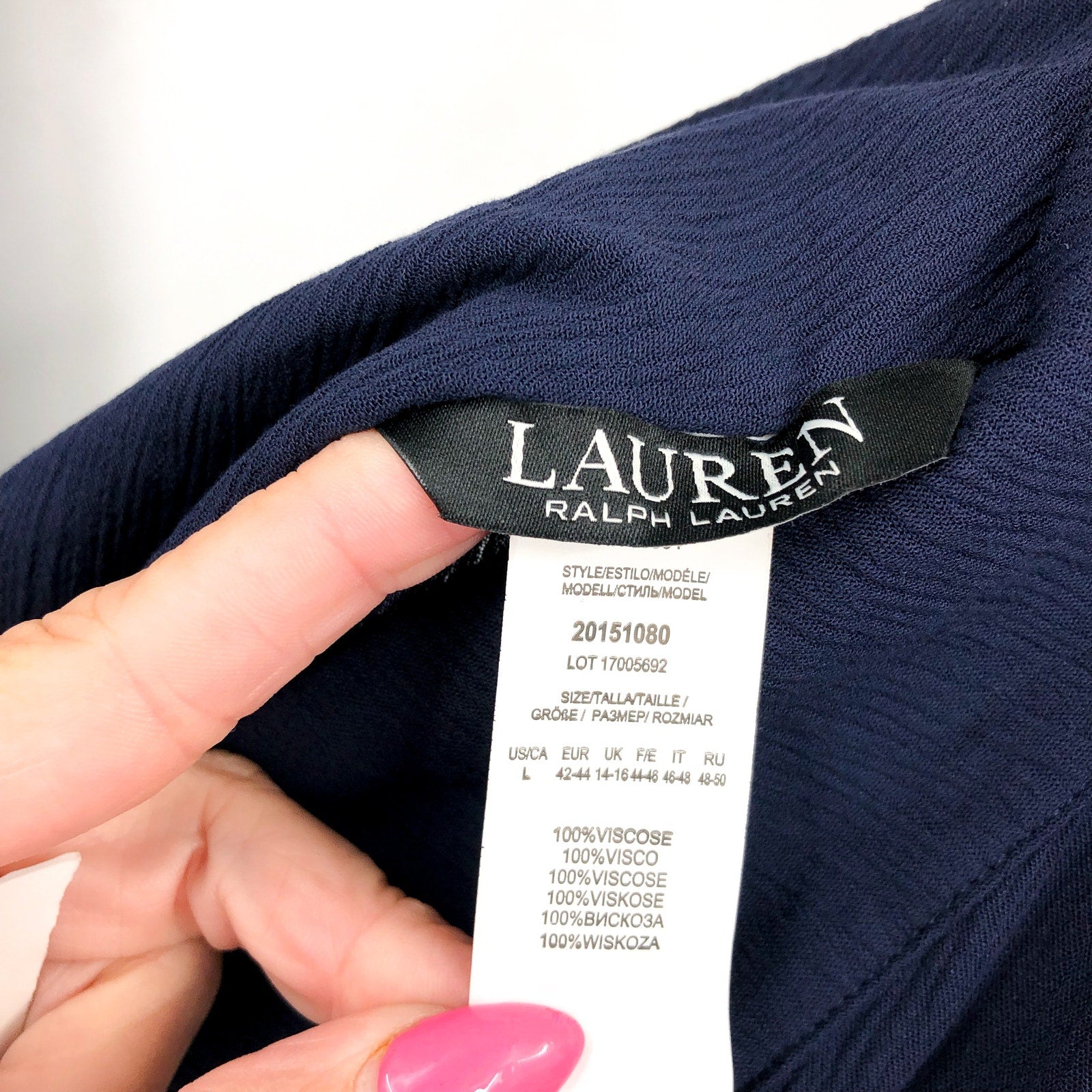 LAUREN BY RALPH LAUREN Womens Swim Cover Up Tunic Large Navy Blue Crinkle NWT