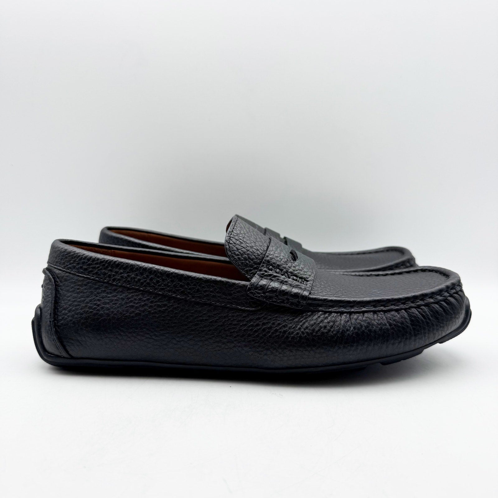 Coach Mens Luca Driver Loafer US 7.5 EU 40.5 Black Leather Slip On Round Toe NIB