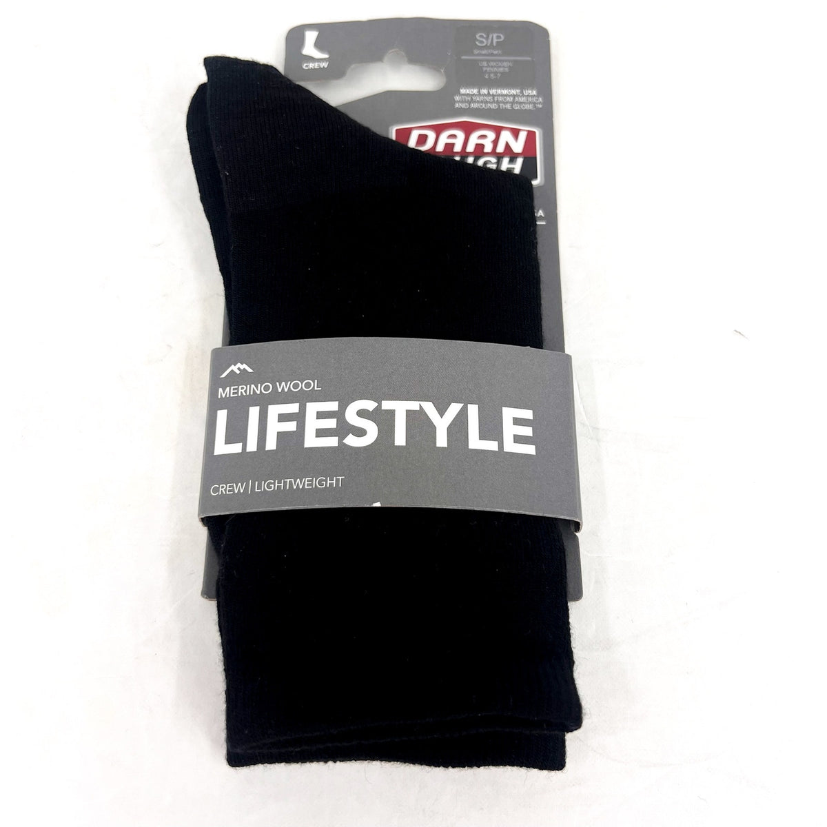 DARN TOUGH Women's Small 4.5-7 Black Solid Basic Crew Lightweight Sock NWT