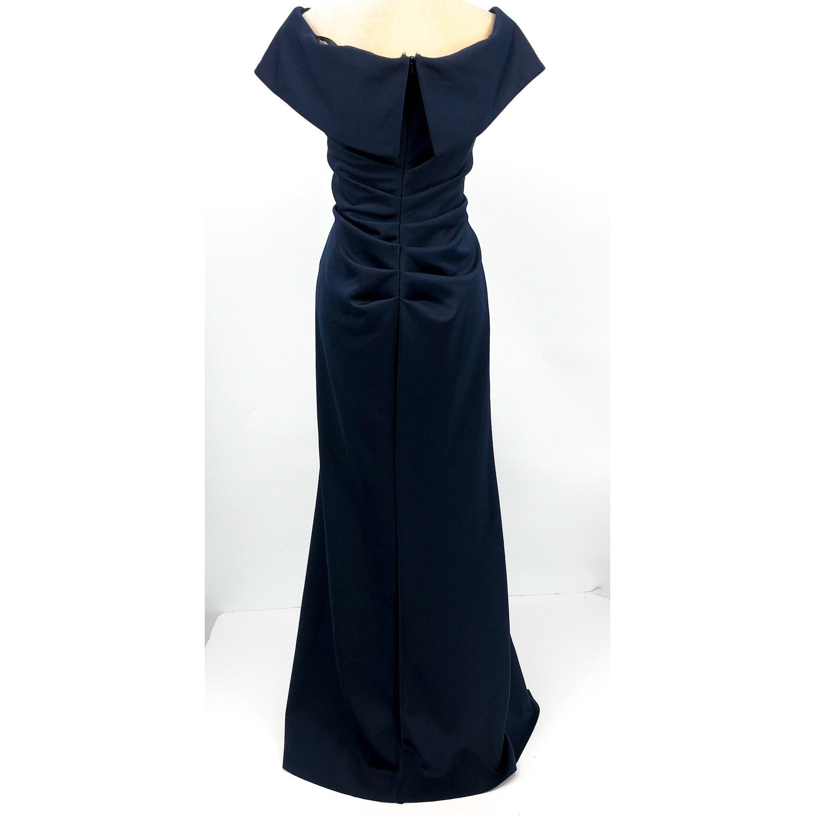 XSCAPE Womens Ruffle Off the Shoulder Gown Size 16 Midnight Blue Scuba 4581X NWT