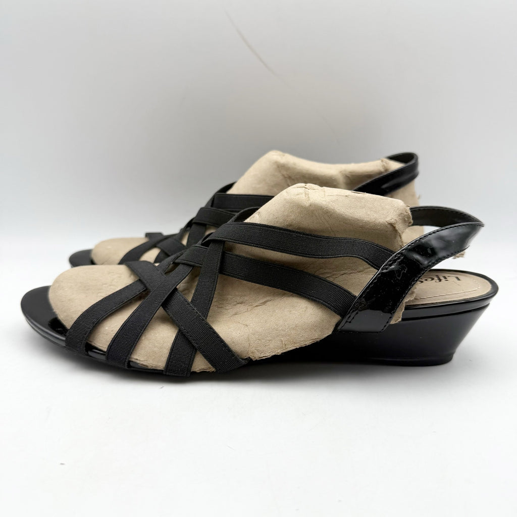 LifeStride Womens Yung Strappy Wedge Sandals US 9 Narrow EU 40 Black NWOB