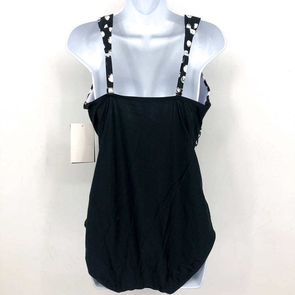 MAXINE OF HOLLYWOOD V-Neck Mio One Piece Swimsuit Size 14 Black White Dot NWT