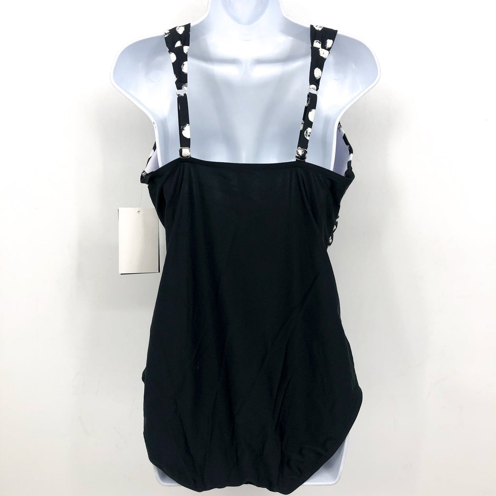 MAXINE OF HOLLYWOOD V-Neck Mio One Piece Swimsuit Size 14 Black White Dot NWT