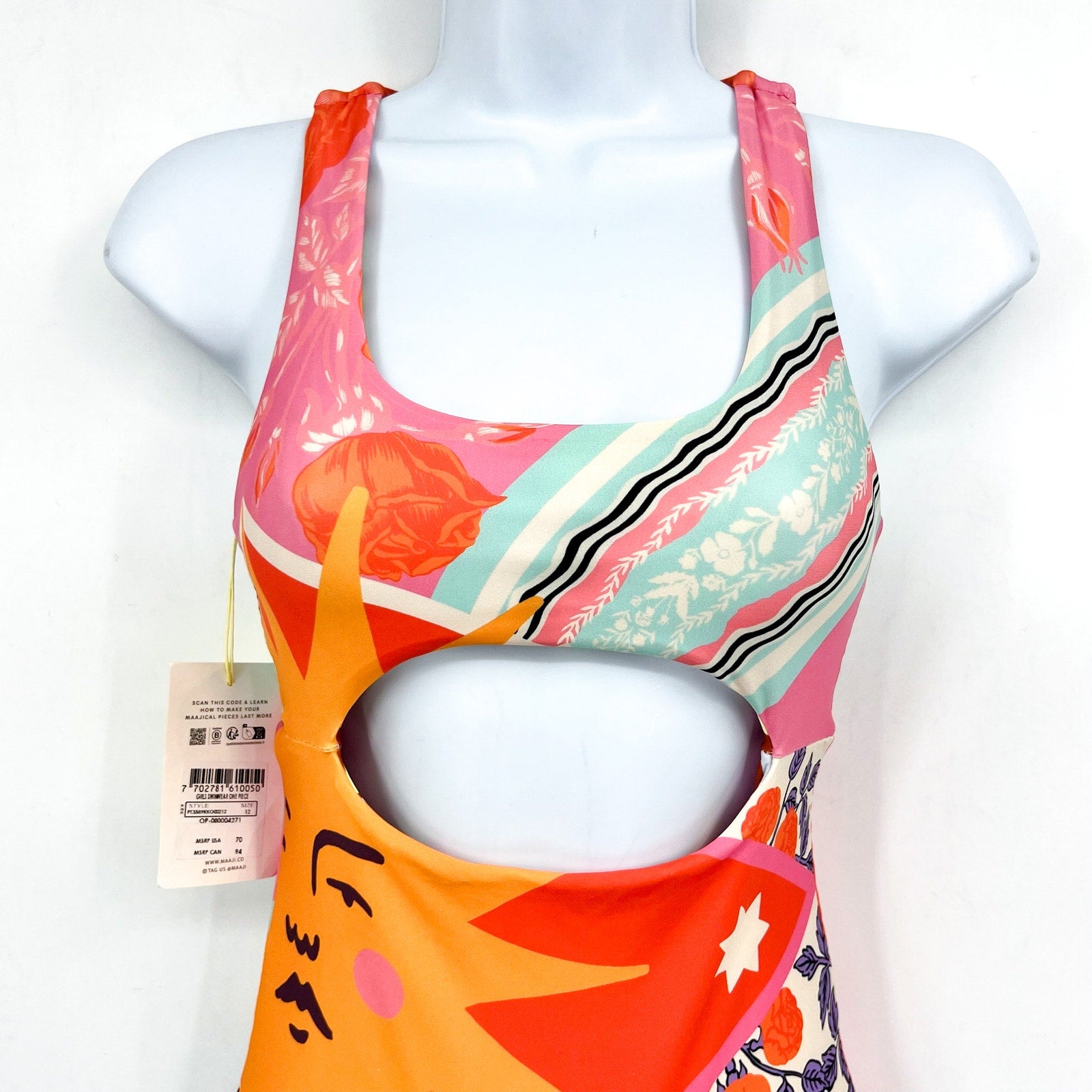 MAAJI Reversible Confetti One Piece Swimsuit Girl's 12 Pink Sundance Multi NWT