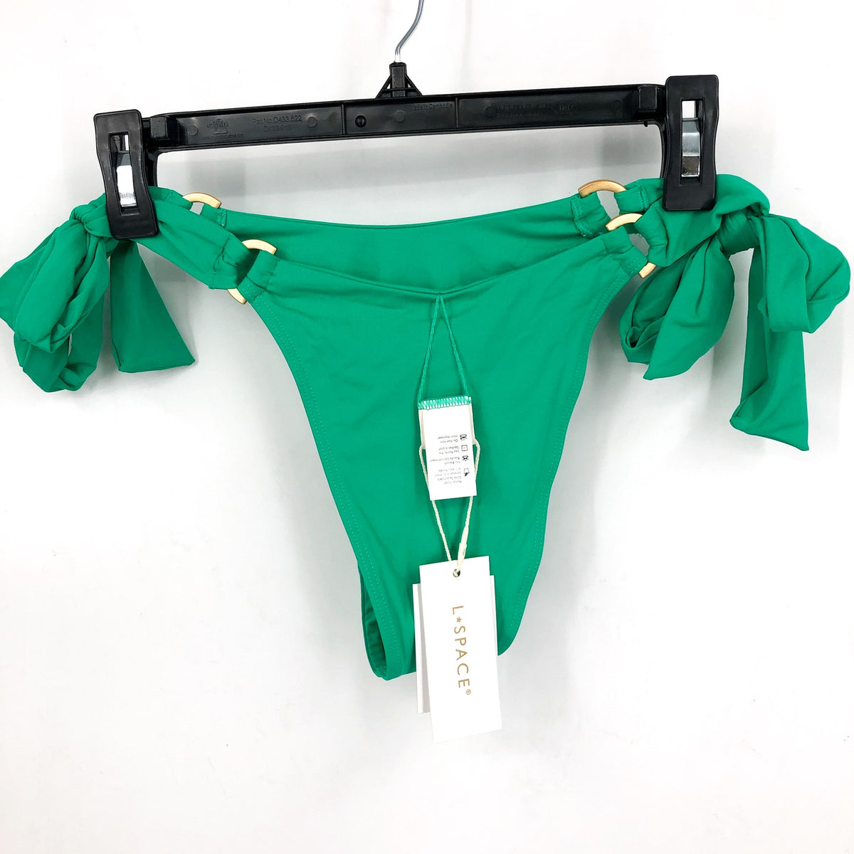 L*SPACE Women's Kiki Bikini Bottom Medium Jade Green Side Tie Metal D Rings NWT