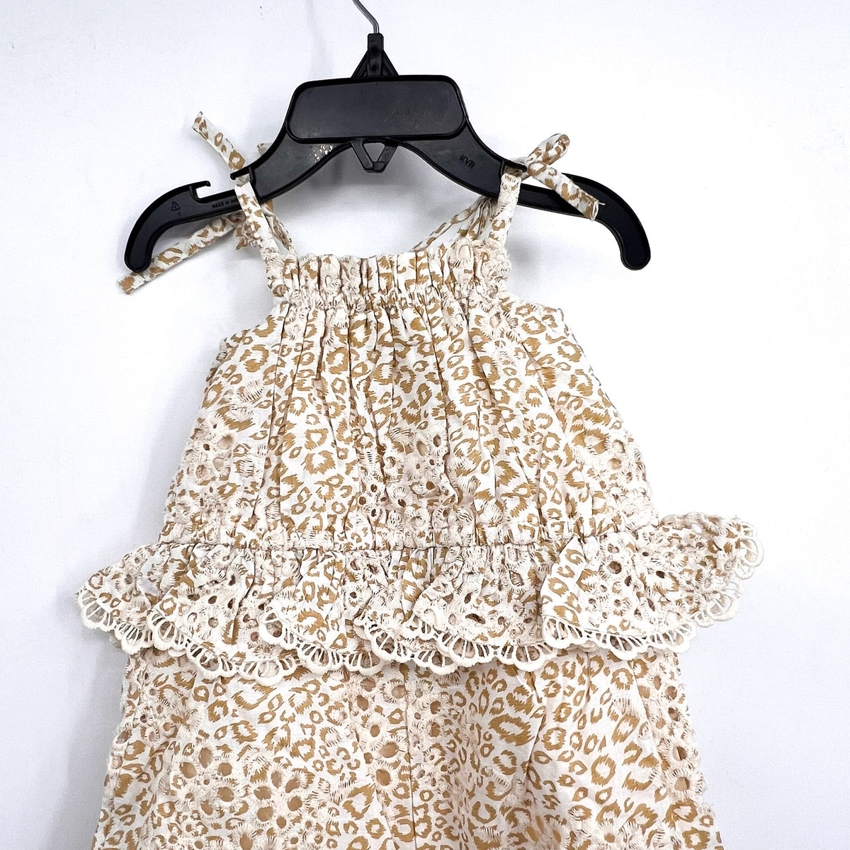 BARDOT Toddler Girls Leopard Trim Romper Size 3T Cream Beige Peplum NWT