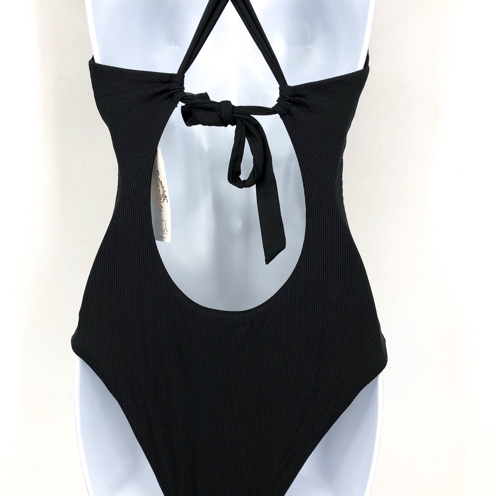 BECCA Women's Modern Edge Gia One Piece Swimsuit Medium Black Lace Up Corset NWT