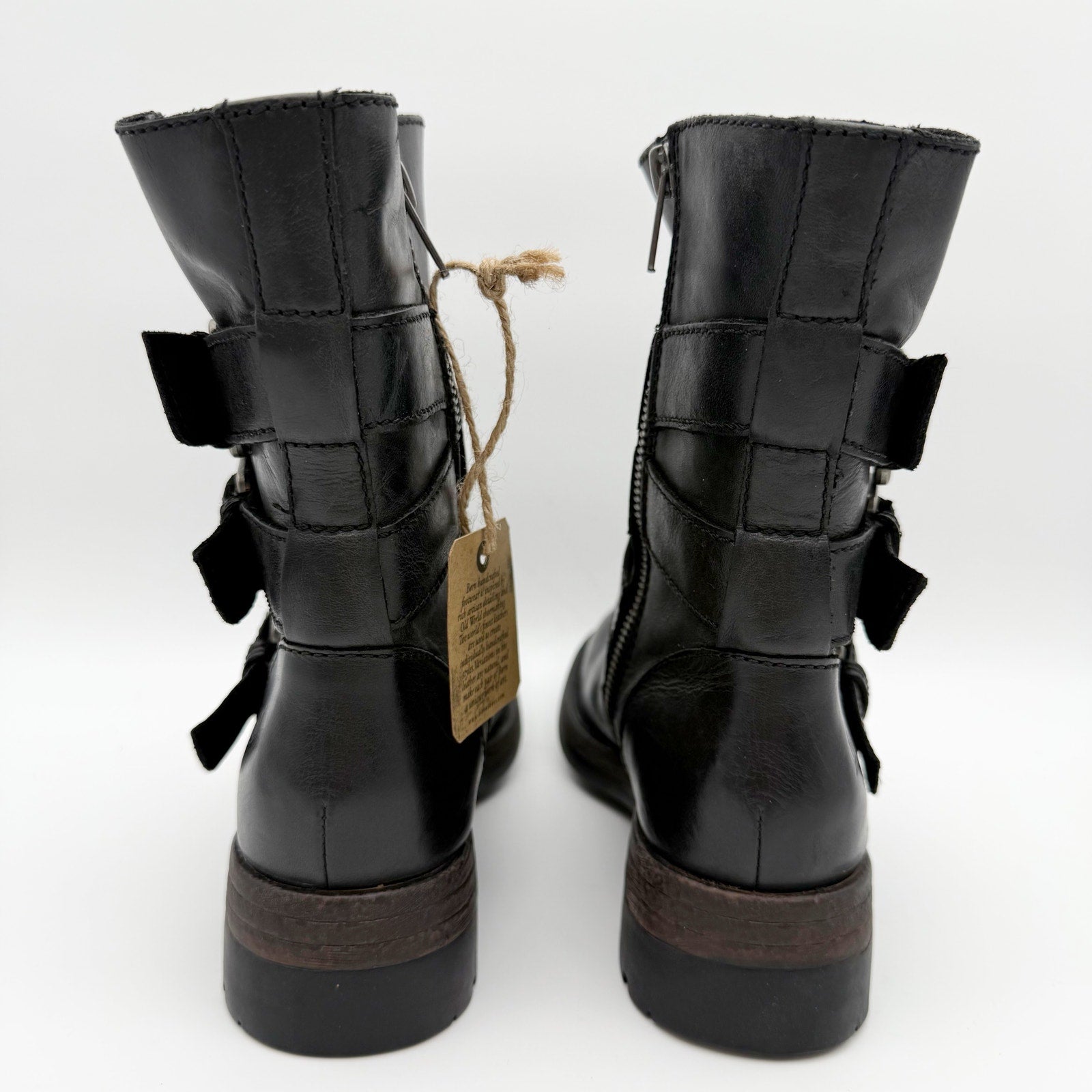 Born Womens Mayne Mid Calf Boots US 6 M EU 36.5 Black Leather Combat Buckle NIB