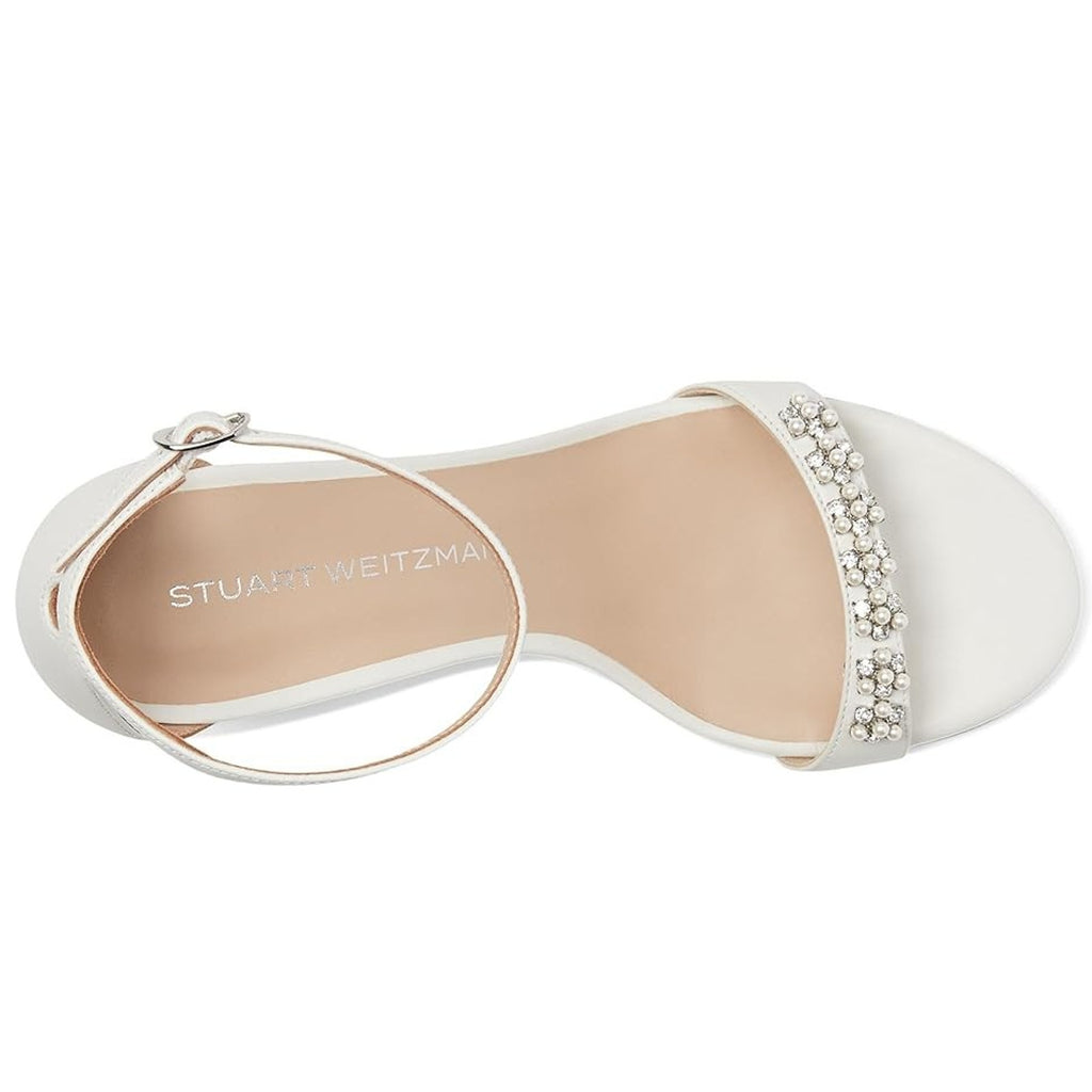 Stuart Weitzman Women Nudist Poppy 75 Block Heel Sandal US 8.5 White Leather NIB