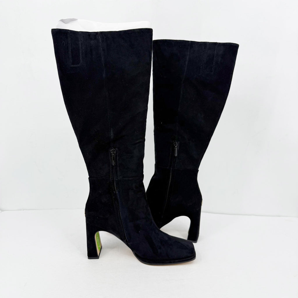 Sam Edelman Womens Issabel Heeled Knee High Boots US 8 M EU 38.5 Black Suede NIB