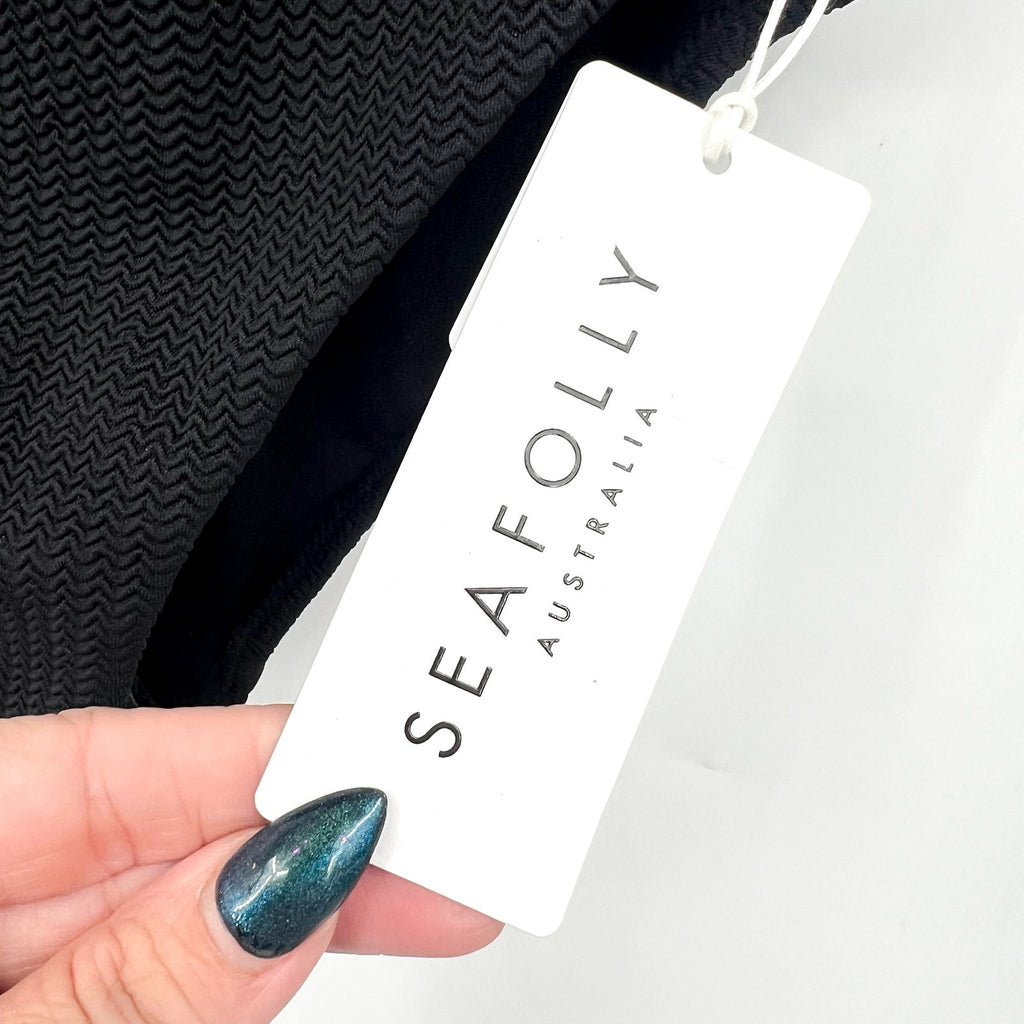SEAFOLLY Sea Dive Bandeau One Piece Swimsuit Size 6 Black Textured Knit NWT