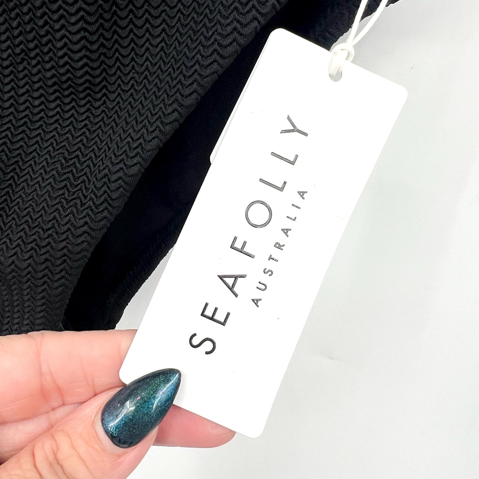 SEAFOLLY Sea Dive Bandeau One Piece Swimsuit Size 6 Black Textured Knit NWT