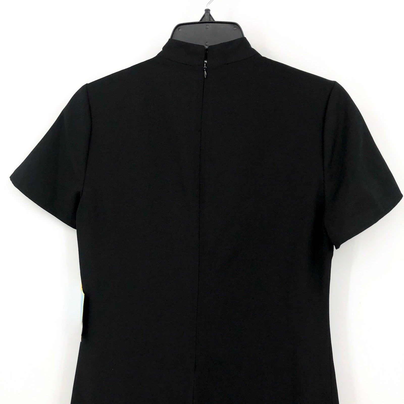 CECE Women's Ruffled Bow Neck Mini Dress Size 6 Rich Black Short Sleeve NWT