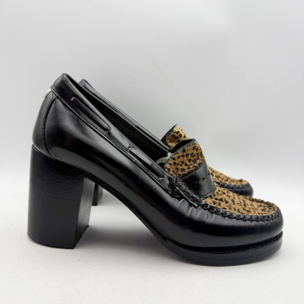RE/DONE Womens Winsome Heel Loafers US 7 M Black Brown Calf Hair Leather NWOB