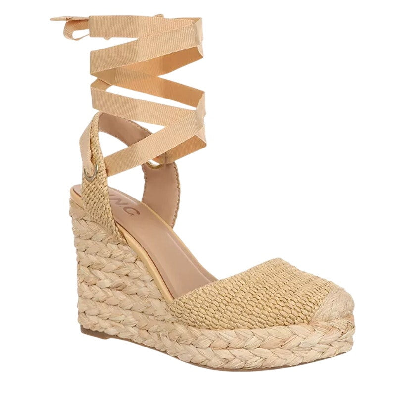 International Concepts Women Maisie Lace-Up Espadrille Wedge Sandal 12 Beige NIB