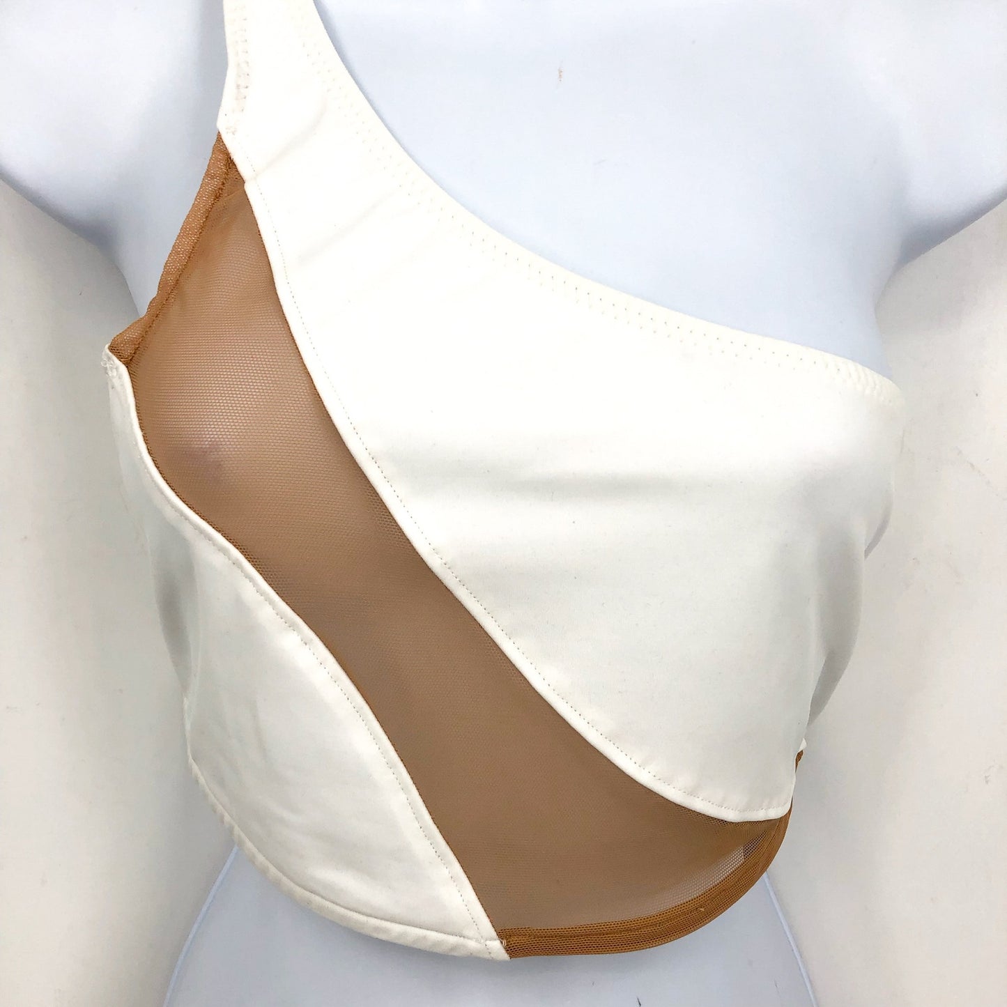 NORMA KAMALI Women's Snake Mesh Swim Bra XL White Nude One Shoulder NWT