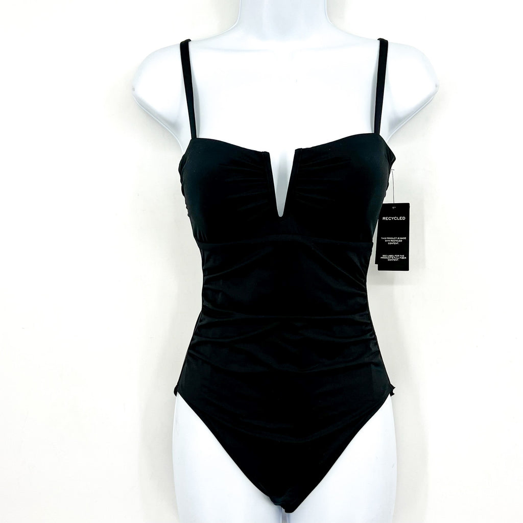 LAUREN RALPH LAUREN Beach Club Shaping One Piece Swimsuit Sz 8 Black V Wire NWT