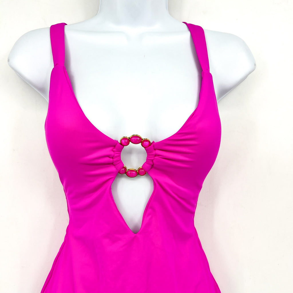 BECCA Marble Canyon One Piece Swimsuit Large Pink Azalea Embellished Ring NWT