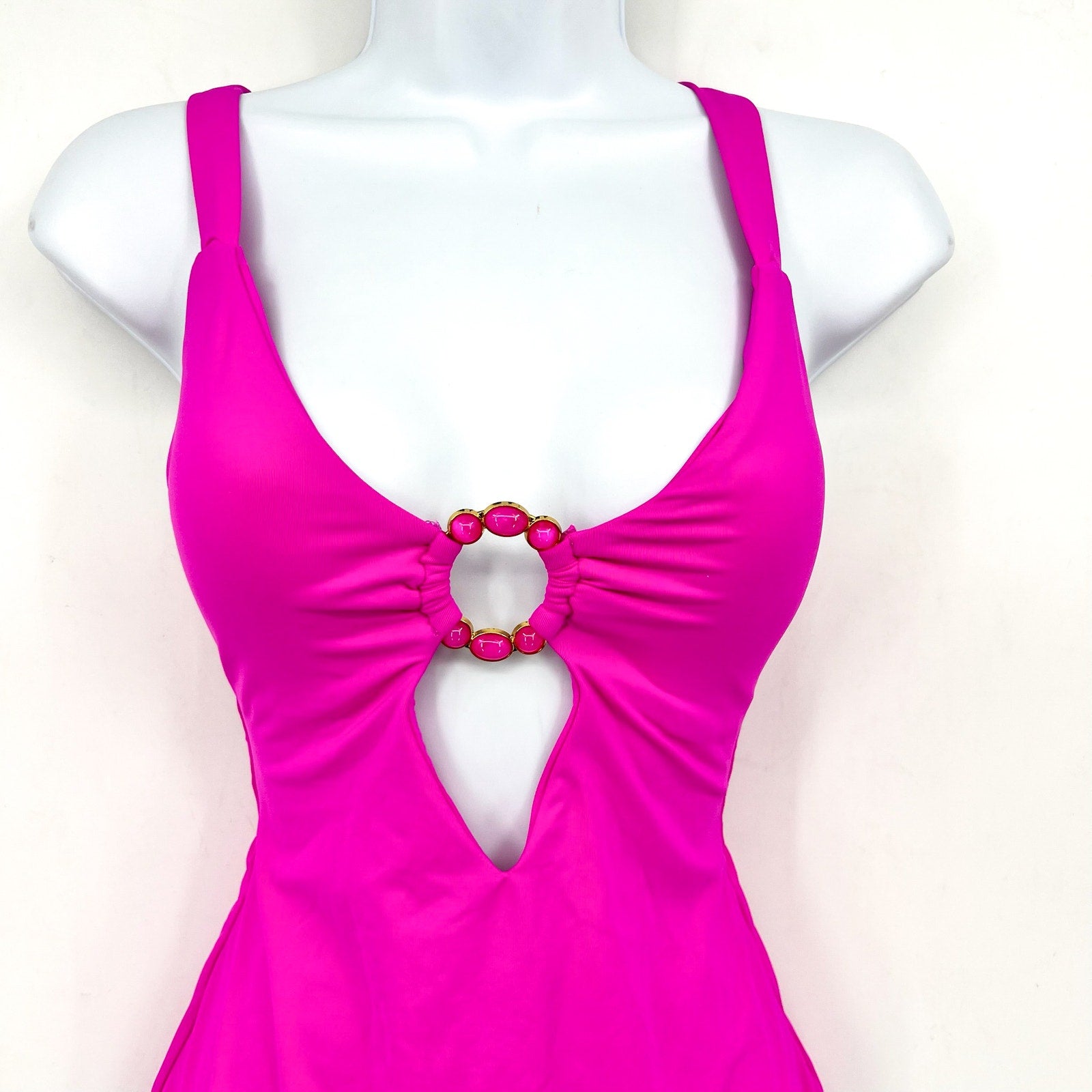 BECCA Marble Canyon One Piece Swimsuit Large Pink Azalea Embellished Ring NWT