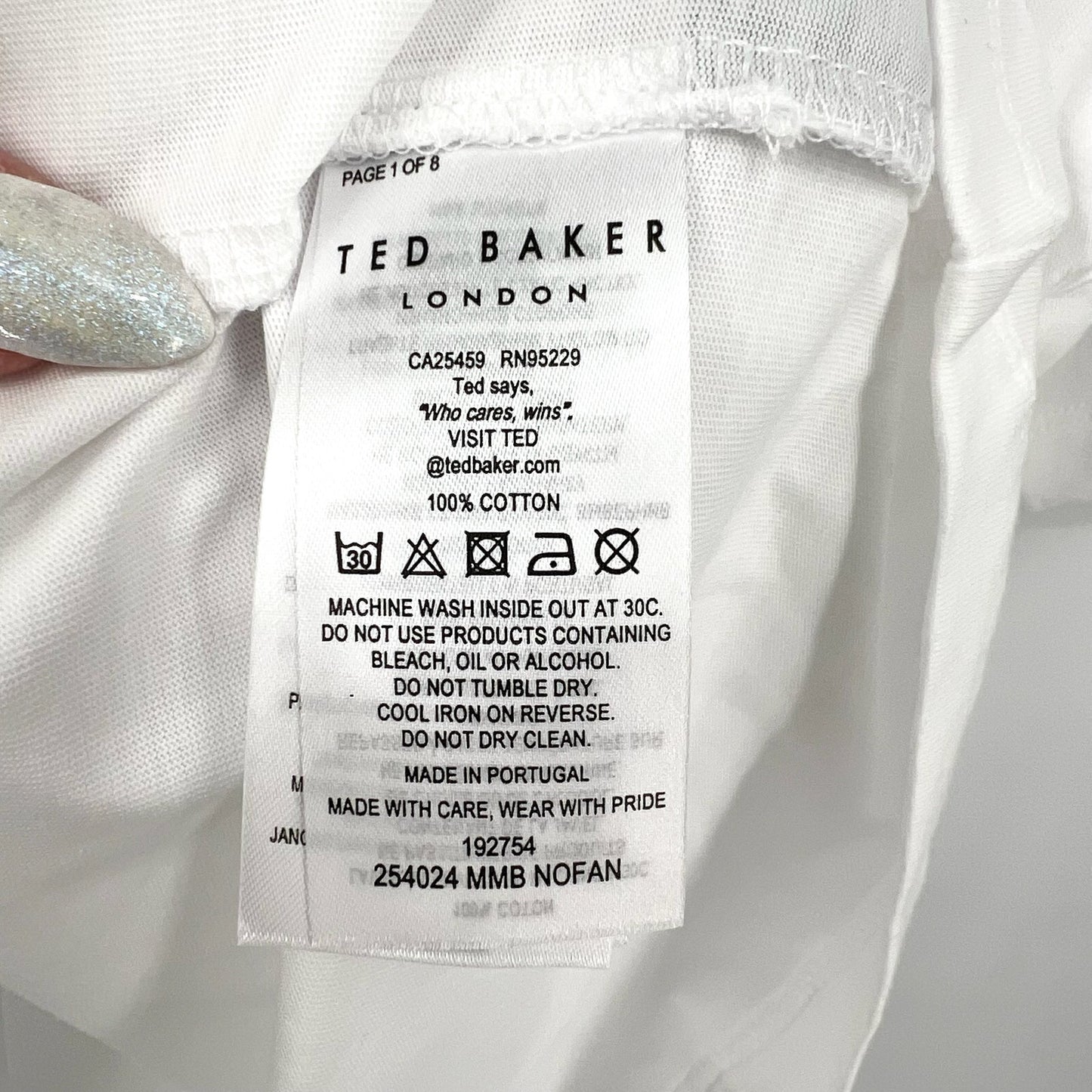 TED BAKER Men's Nofan Embroidered Logo T-Shirt Size 5 White Short Sleeve NWT
