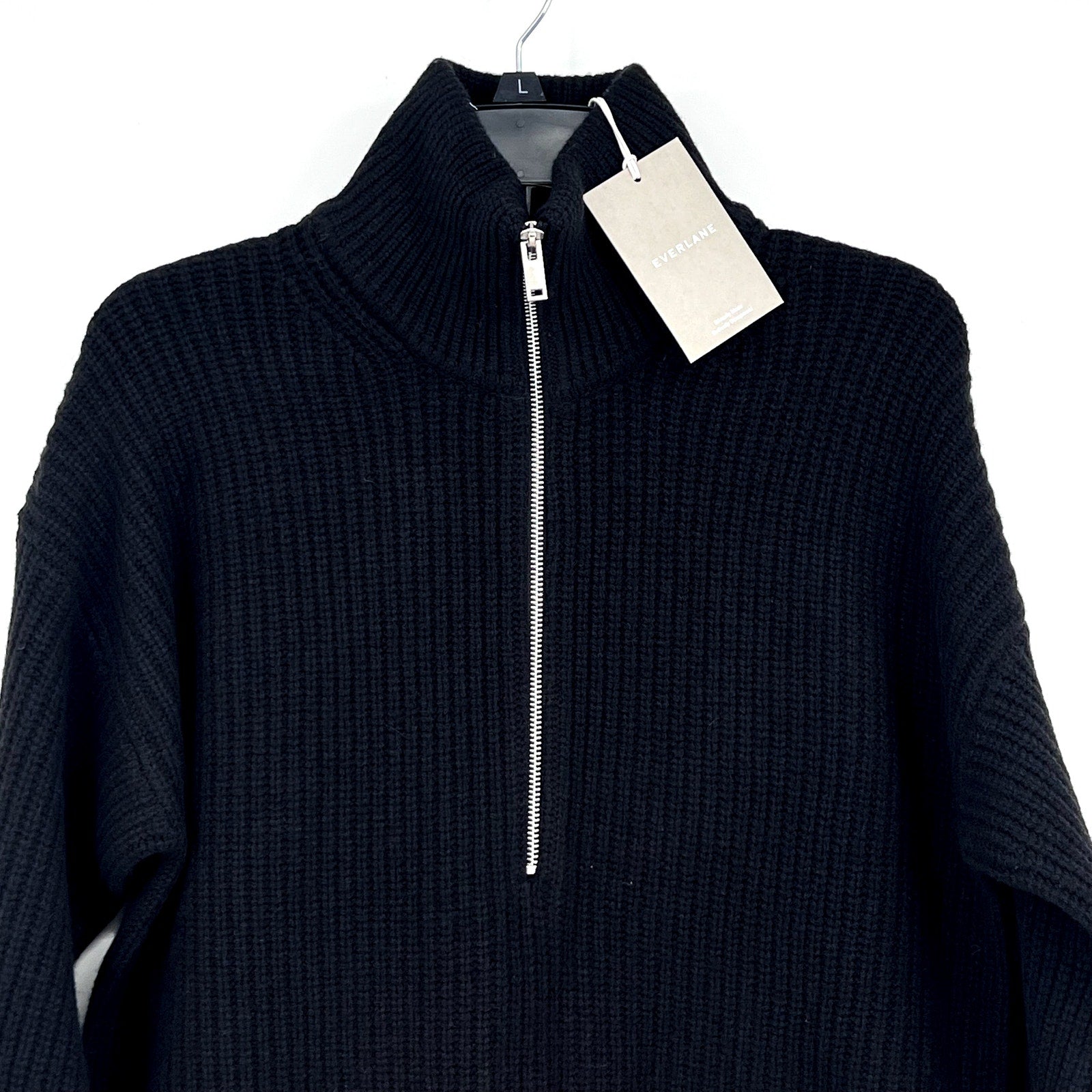 EVERLANE Women's The Half-Zip Sweater Small Luxe Merino Black Long Sleeve NWT