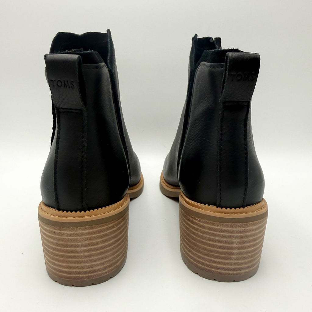 TOMS Womens Hailey Ankle Booties Size 7.5 Black Leather Water Resistant NIB