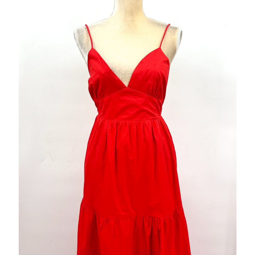L*SPACE Women's Laina Tiered Maxi Dress Medium Red Criss-Cross Back NWT
