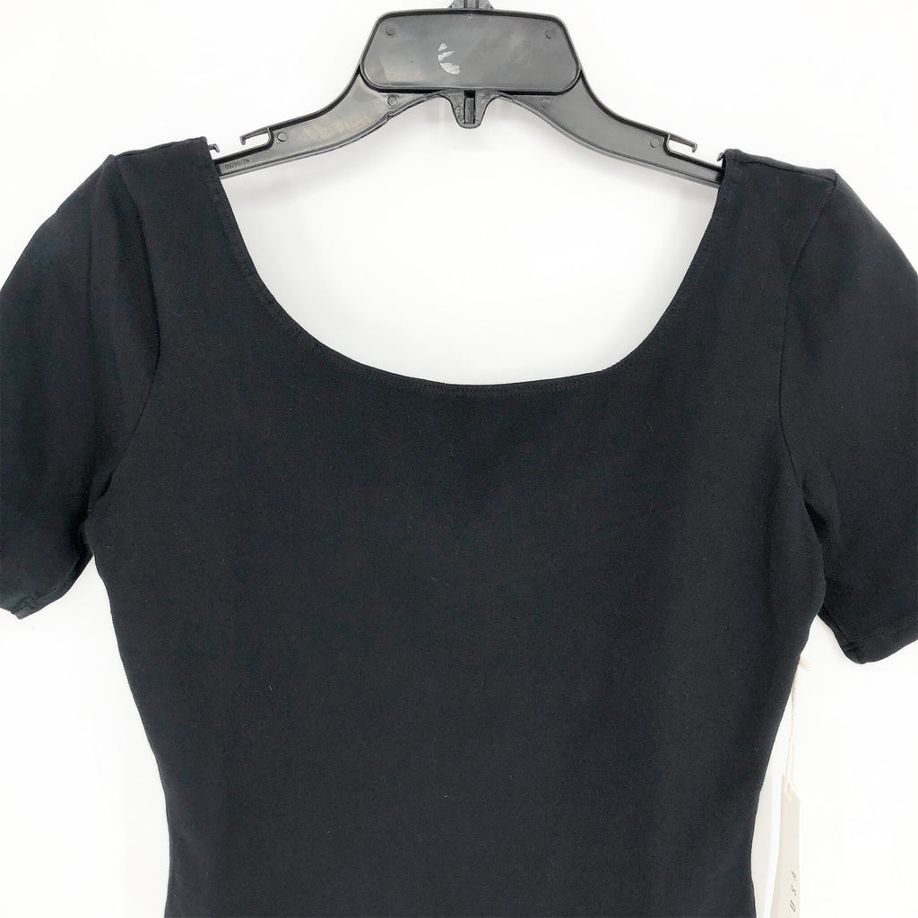 LACAUSA ANTHROPOLOGIE Womens Dawn Bodysuit Large Black Tar Short Sleeve NWT