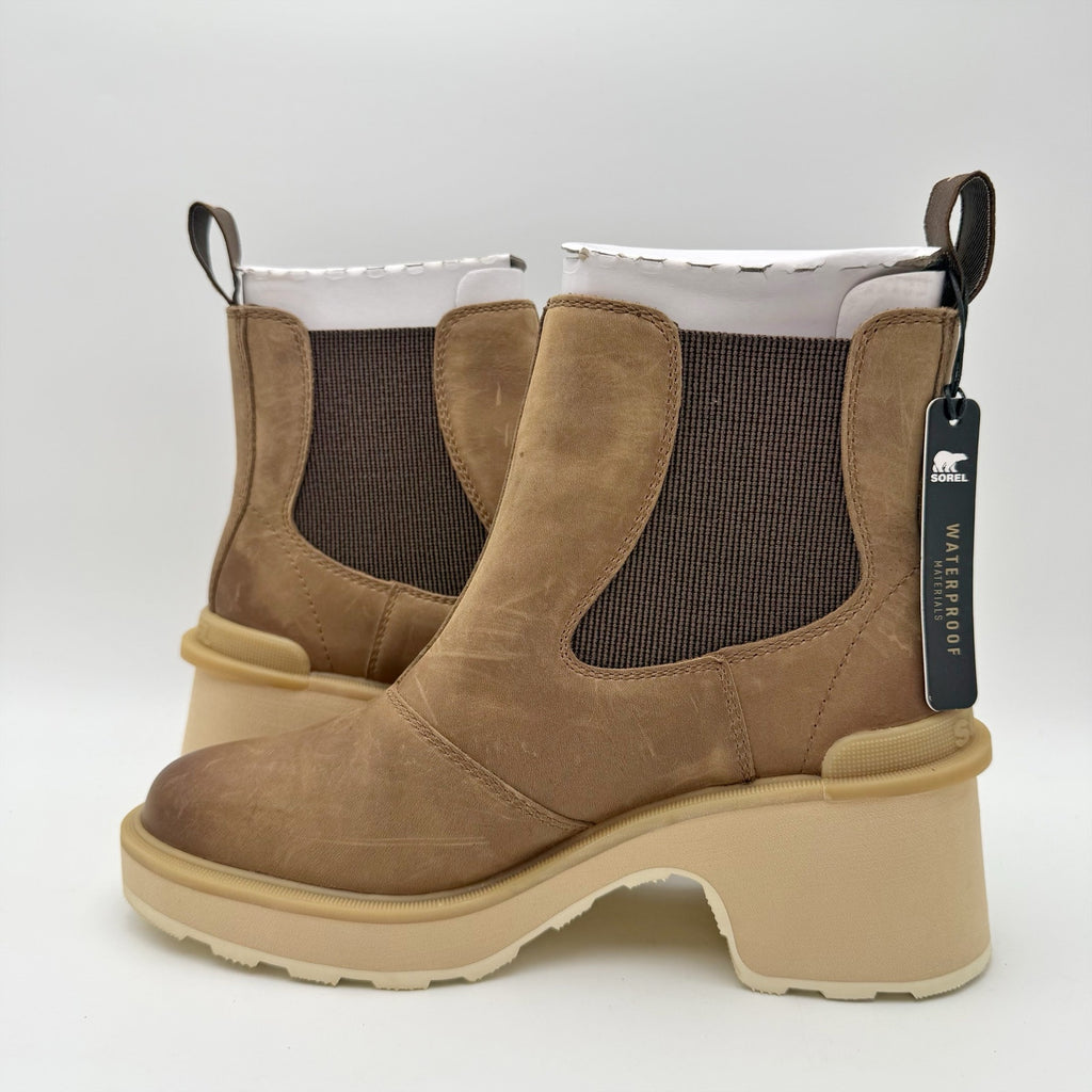 Sorel Womens Hi-Line Heel Chelsea Boots US 7.5 Taupe Tan Leather Waterproof NIB