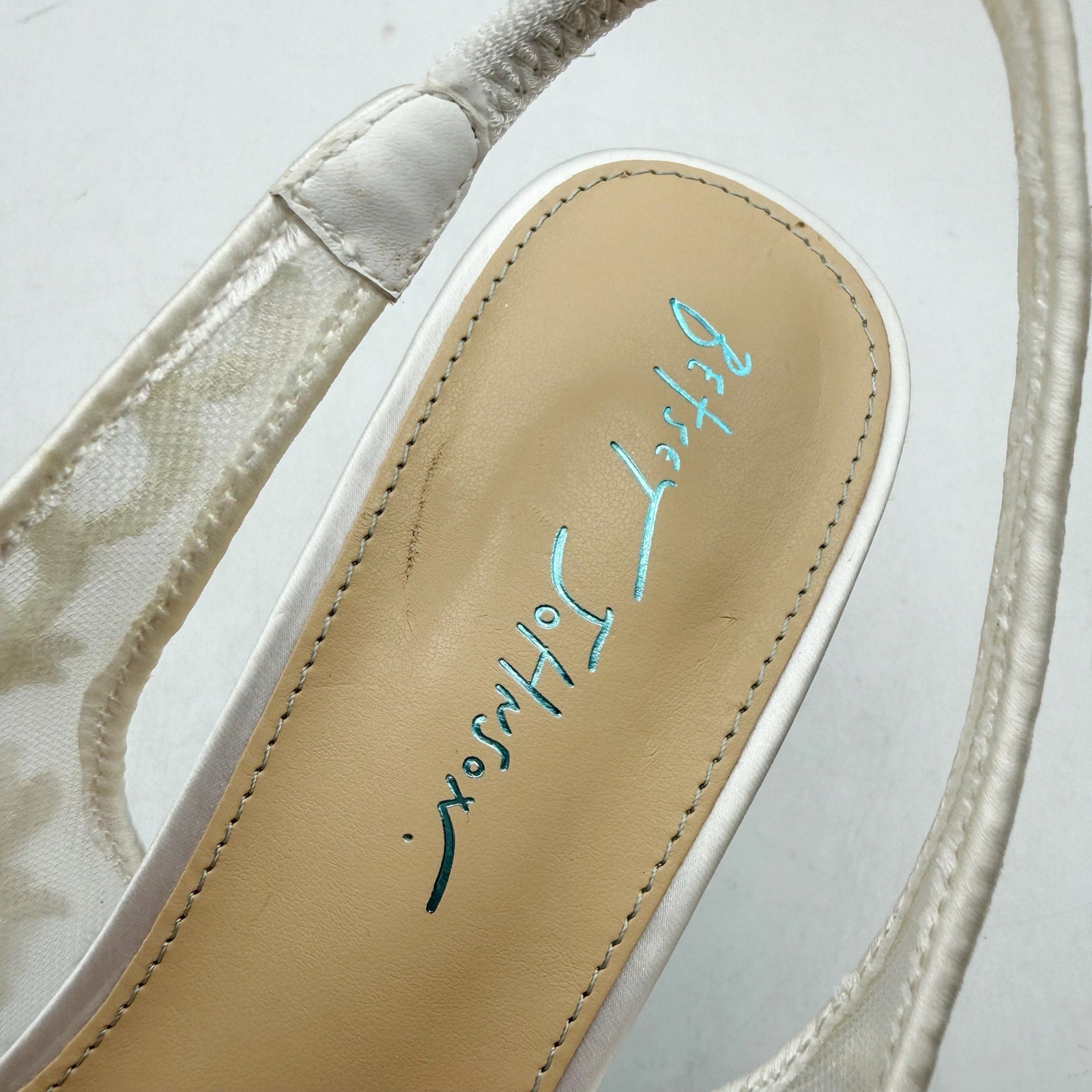 Blue Betsey Johnson Womens Nikki High Heels Size 7.5 White Lace Sling Back NWOB