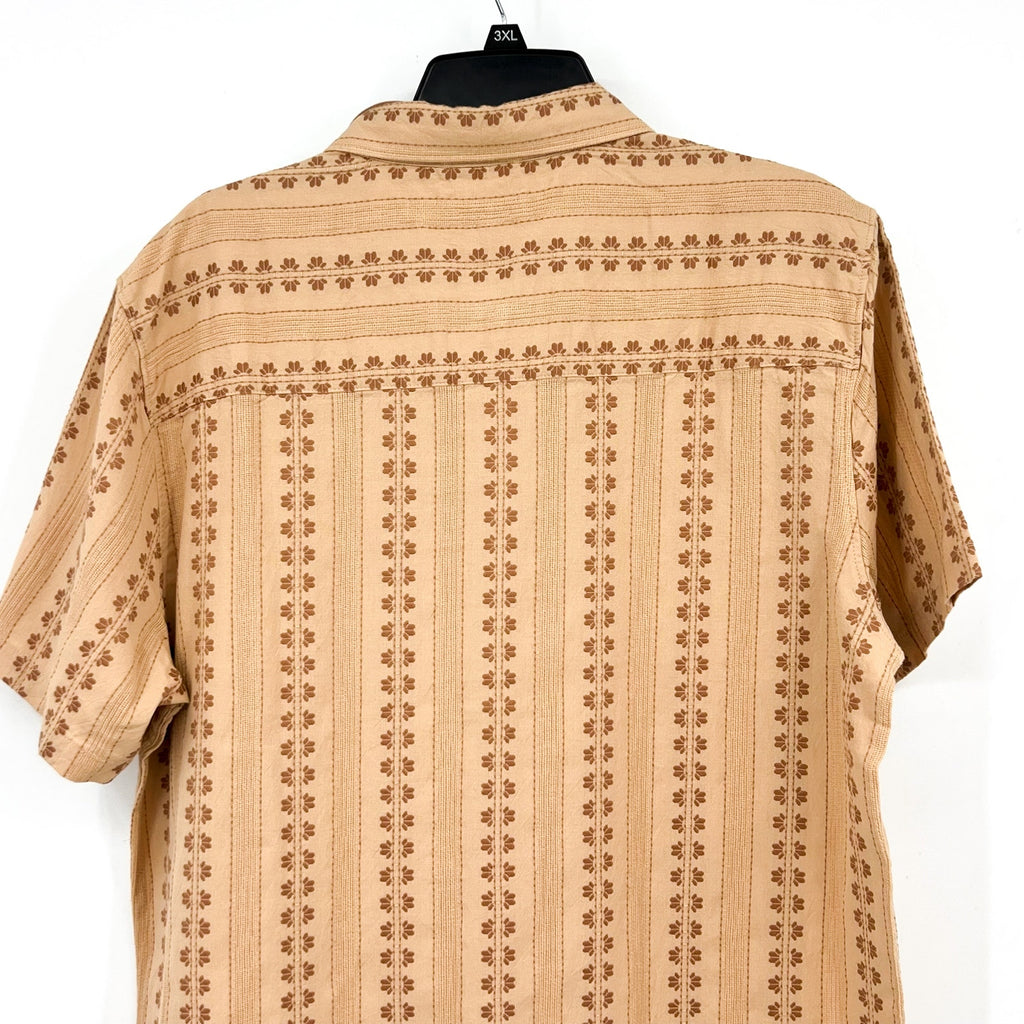 TOAD & CO Men's Treescape Short Sleeve Casual Shirt Large Tan Chai Geo Dobby NWT