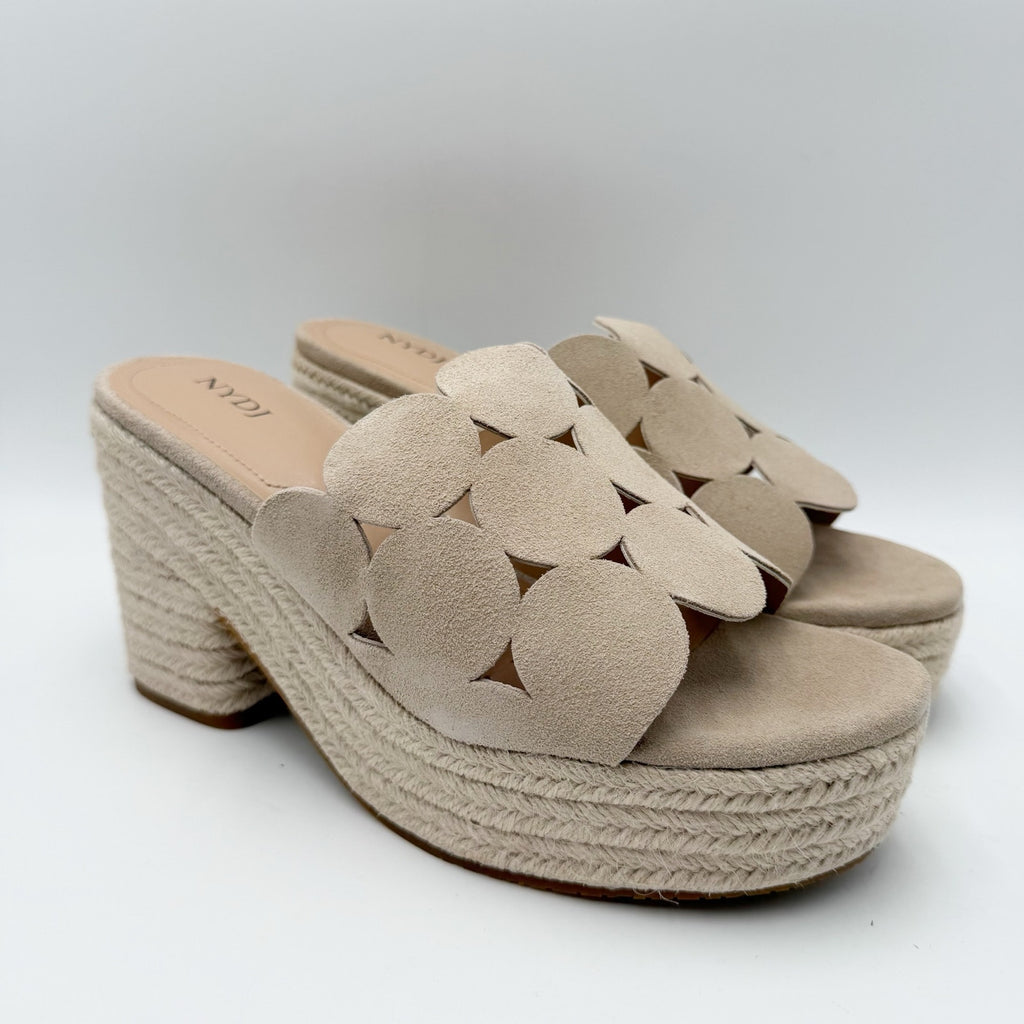 NYDJ Womens Helene Heeled Sandals Size 8.5 M Sand Beige Suede Platform NIB