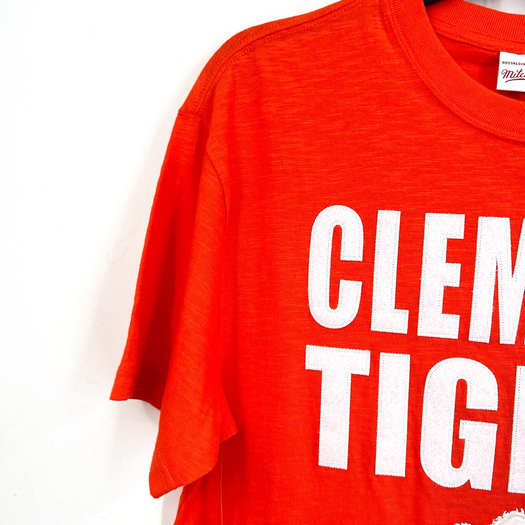 MITCHELL & NESS Mens NCAA Clemson Tigers Embroidered T-Shirt Small Orange NWT