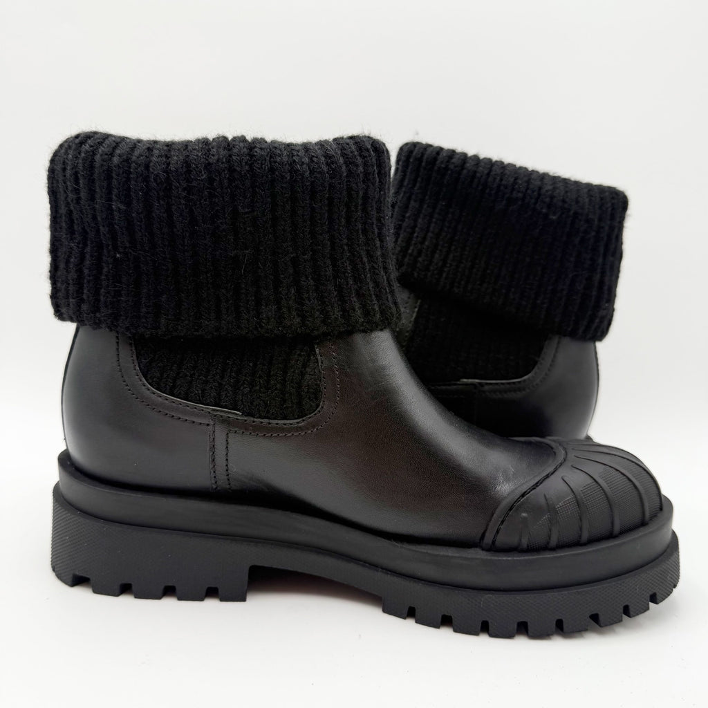 Sam Edelman Womens Steele Chelsea Boots Size 7 M Black Knit Leather NIB