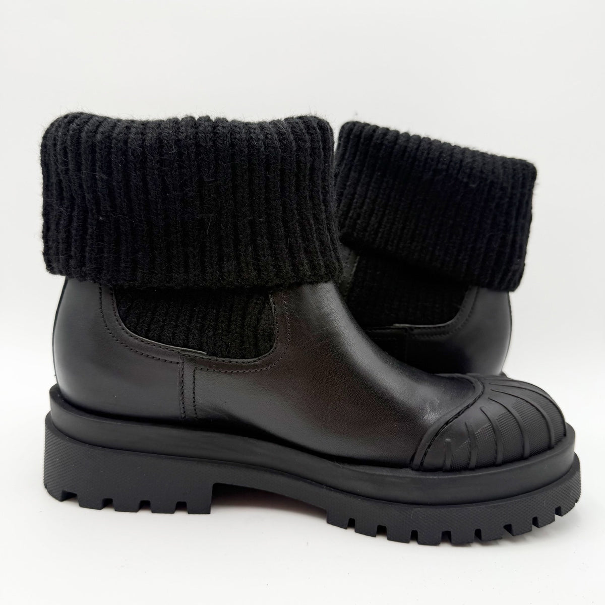 Sam Edelman Womens Steele Chelsea Boots Size 7 M Black Knit Leather NIB