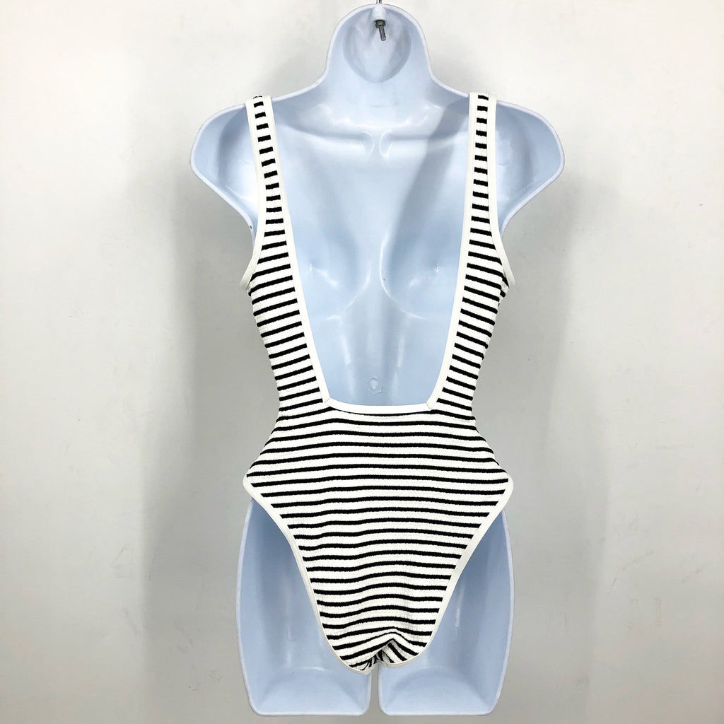 L*SPACE Women's Coco One-Piece Swimsuit Medium Black White Sail Along Stripe NWT