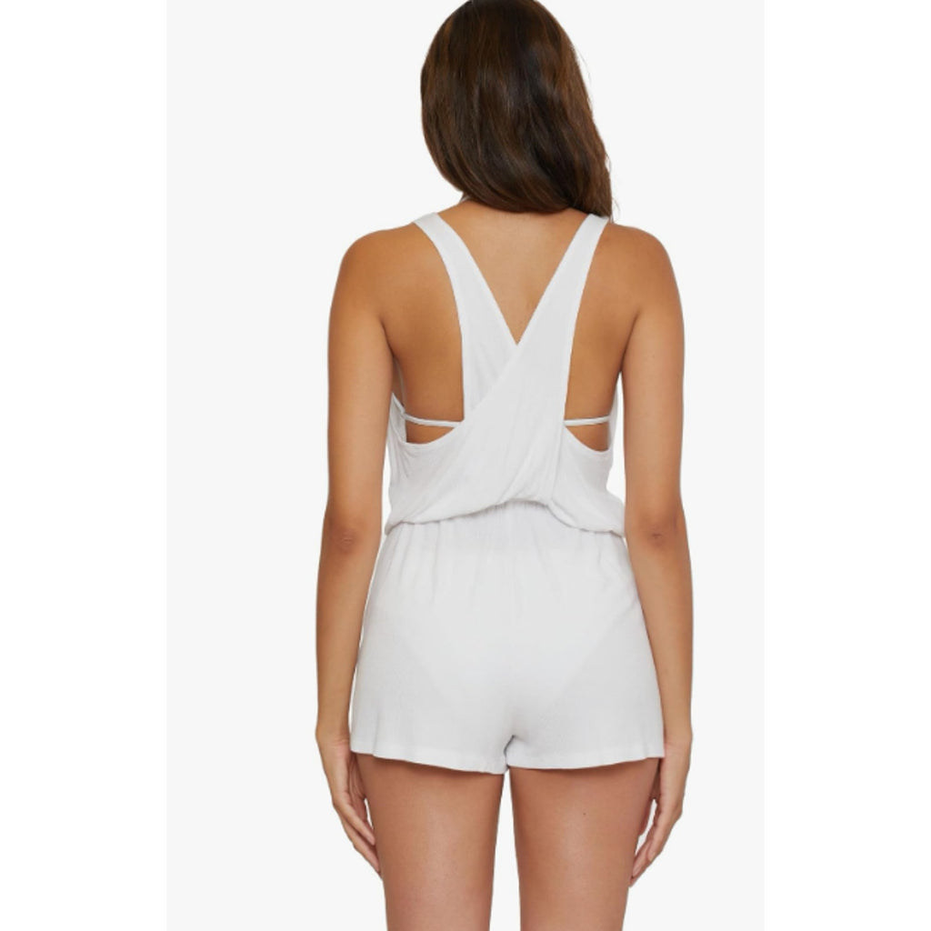 BECCA Women's Mykonos Pull On Romper Beach Cover Ups Medium White Stretch NWT