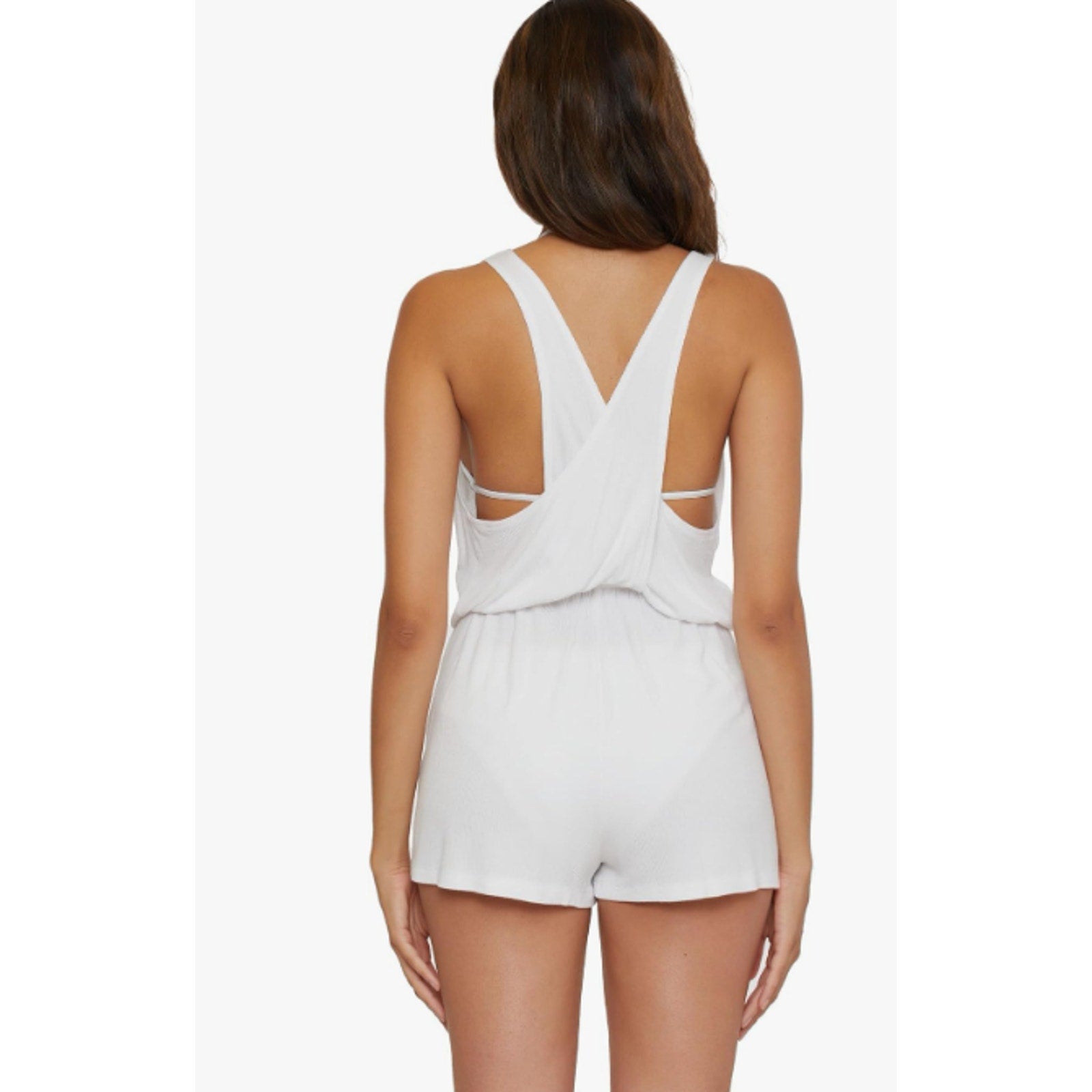 BECCA Women's Mykonos Pull On Romper Beach Cover Ups Medium White Stretch NWT