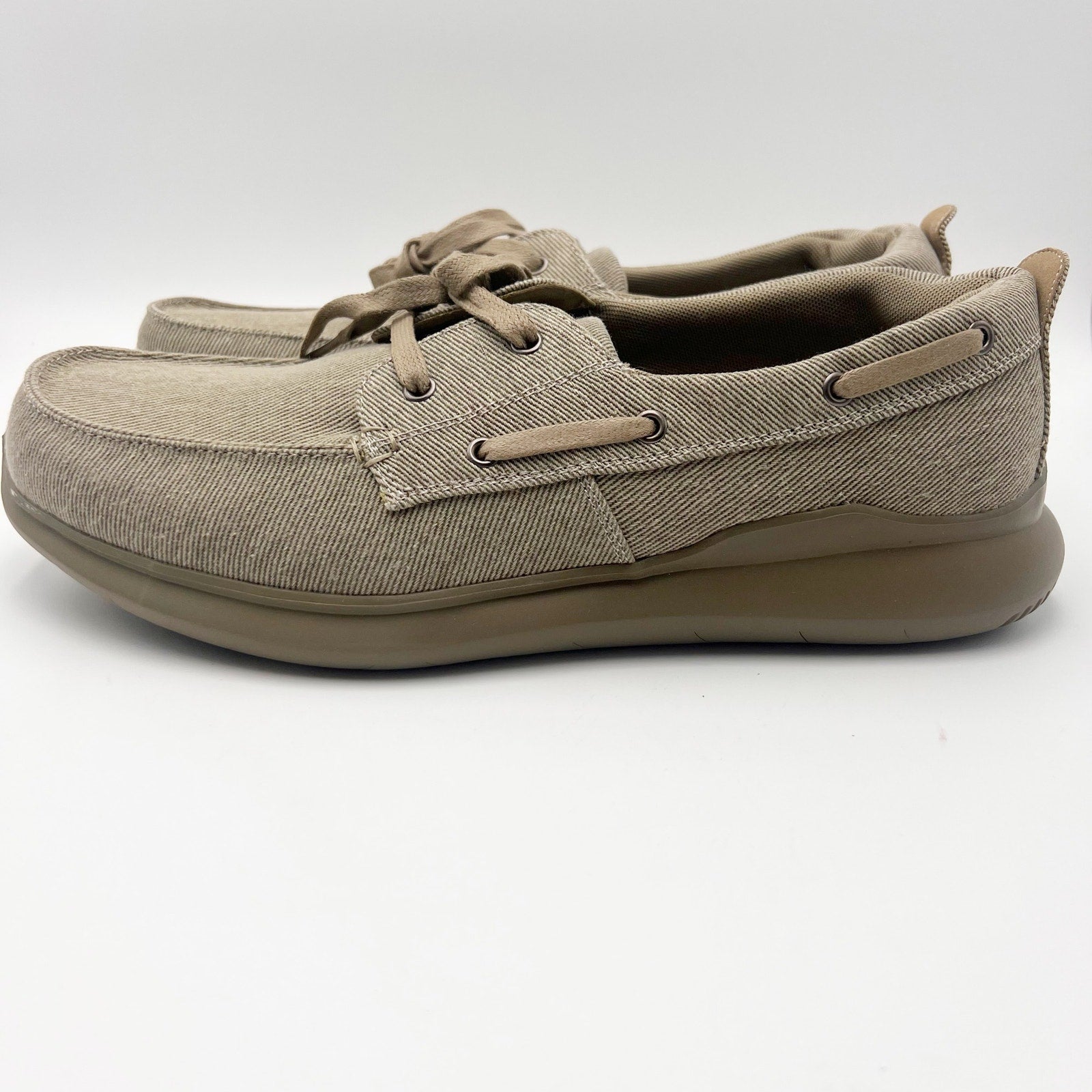 Propet Mens Viasol Lace Slip On Loafers Size 11 Wide EU 45 Tan Canvas NIB