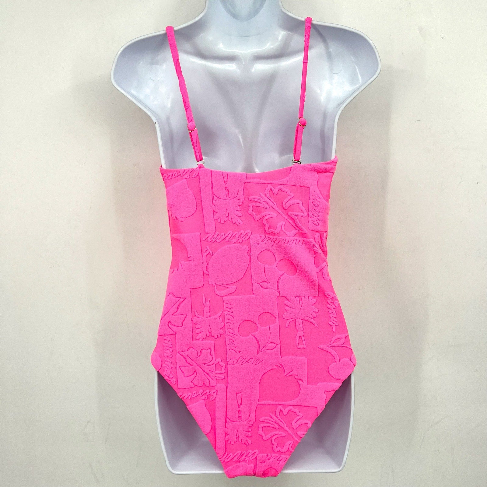 BEACH RIOT Women's Athena One-Piece Swimsuit Small Bright Pink Print Terry NWT