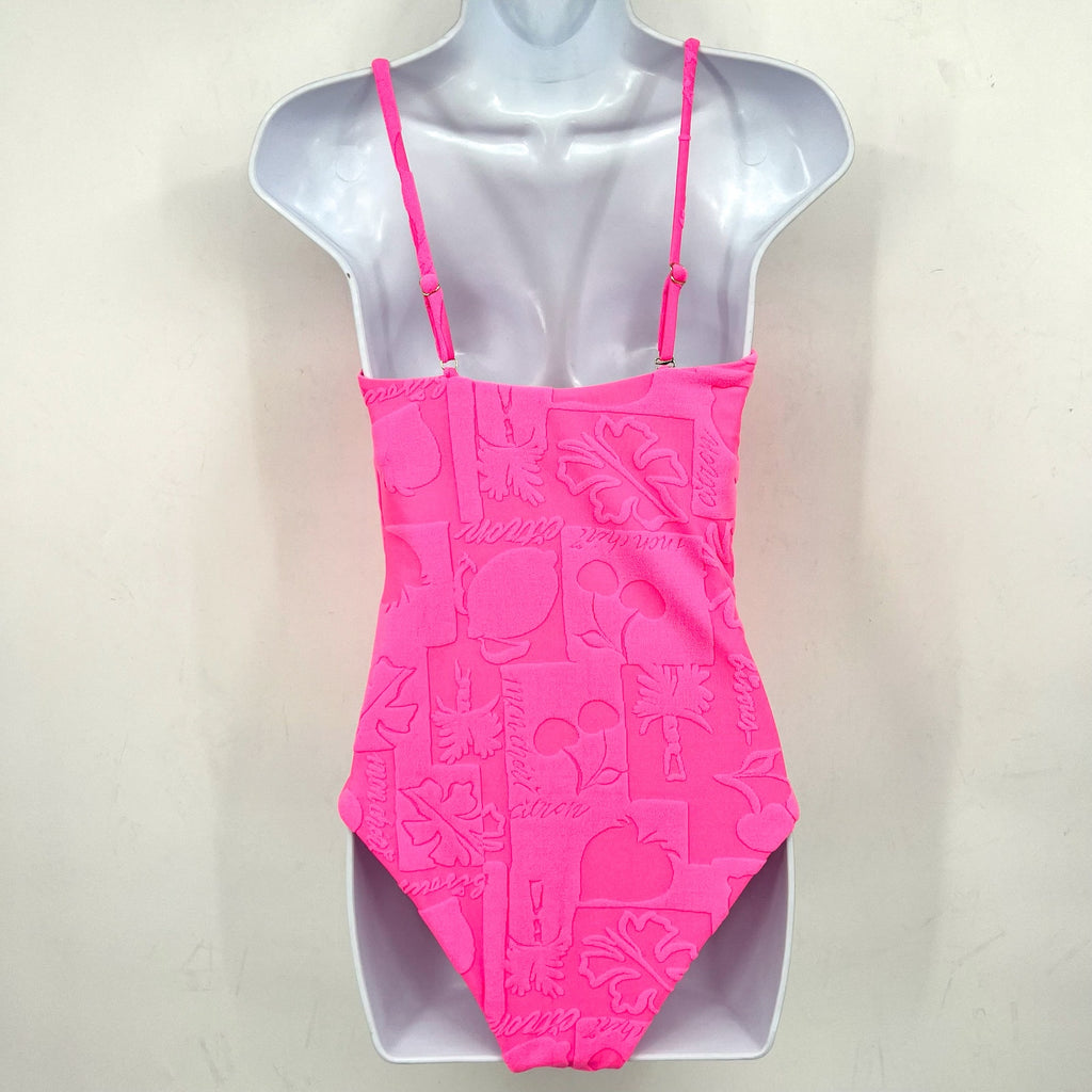 BEACH RIOT Women's Athena One-Piece Swimsuit Small Bright Pink Print Terry NWT