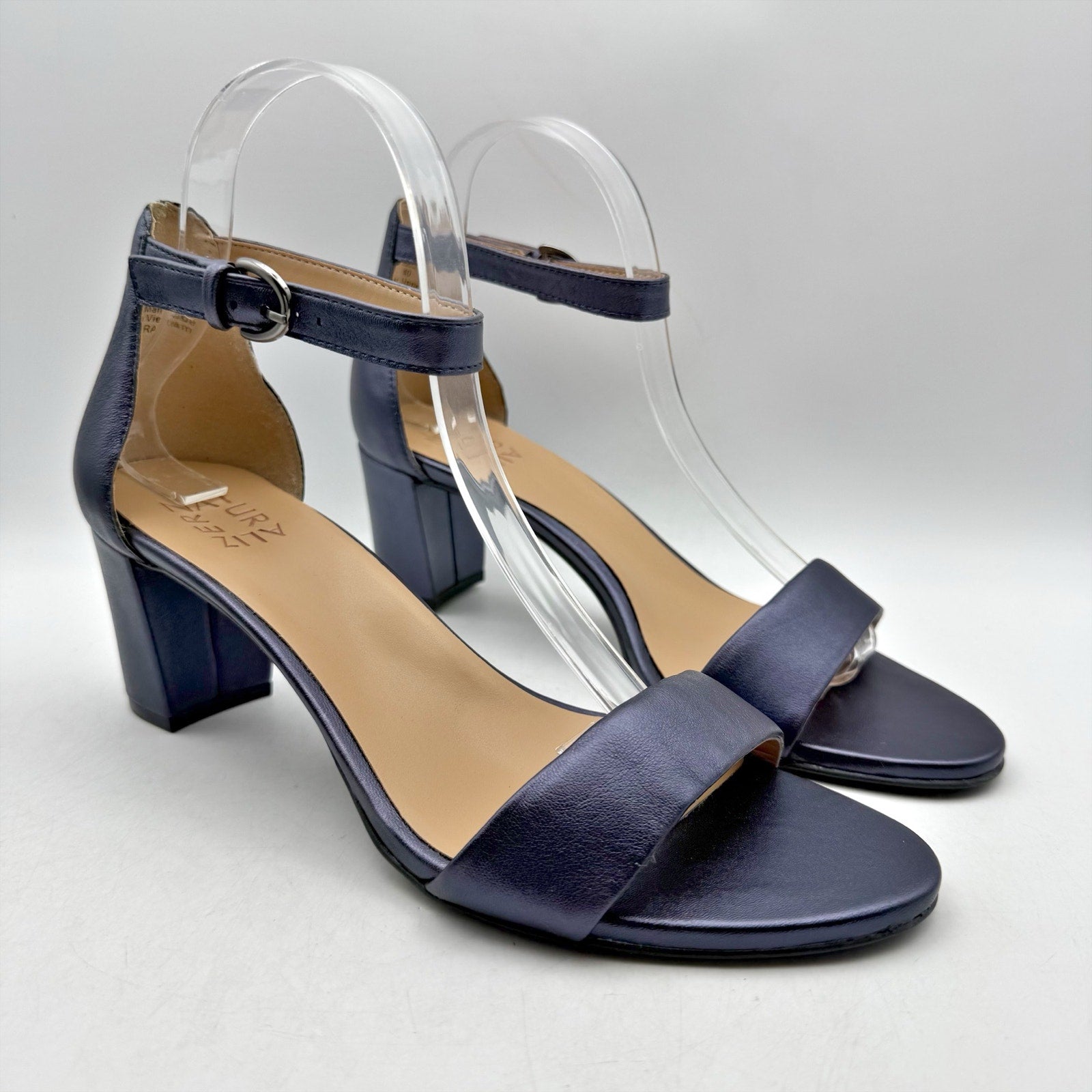 Naturalizer Womens Vera Sandals US 9 M Navy Blue Block Heel Ankle Strap NWOB